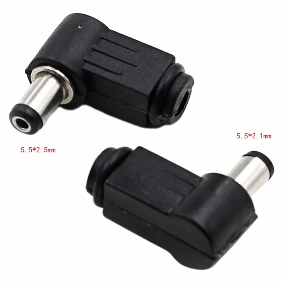 10 Piezas 90 Grados Ángulo Recto 2,5X5,5mm 2,5mm Cable de Alimentación Cc Enchufe Macho Conector Adaptador de Punta de Cable de Soldadura, 5525
