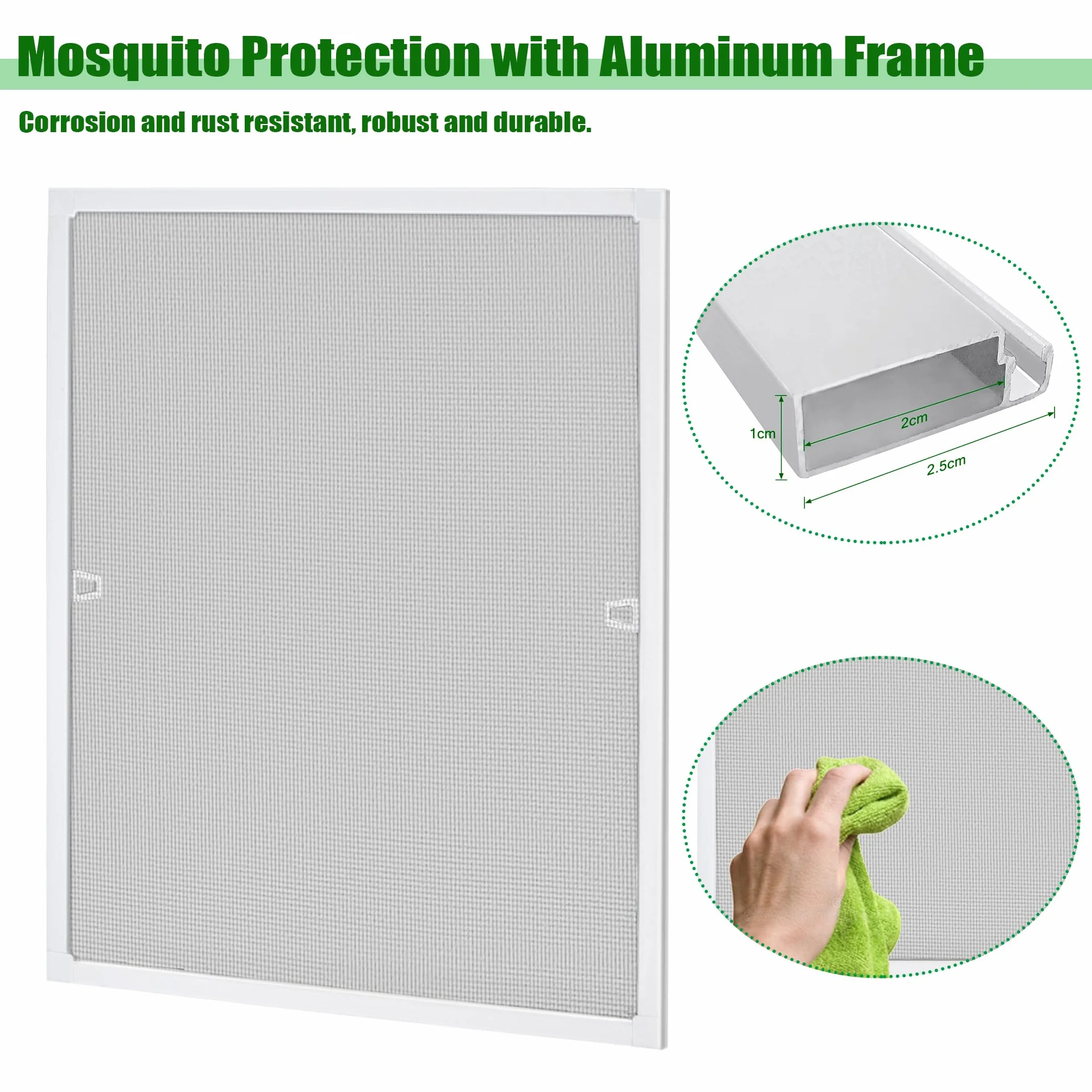 Mosquitera para ventana, mosquitera con mosquitera y marco de aluminio, 100 x 120 cm, sin agujeros ni tornillos, protección contra insectos, rejilla para ventanas (color blanco)