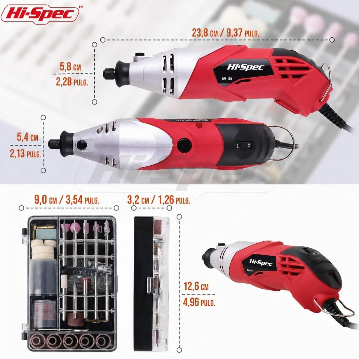 Hi-Spec Mini Amoladora Rotativa 170W para Manualidades para Casa y Oficina | 120 accesorios, hasta 35.000 rpm, para cortar, lijar, pulir, grabar y trabajos de bricolaje detallado, uso diario, portátil