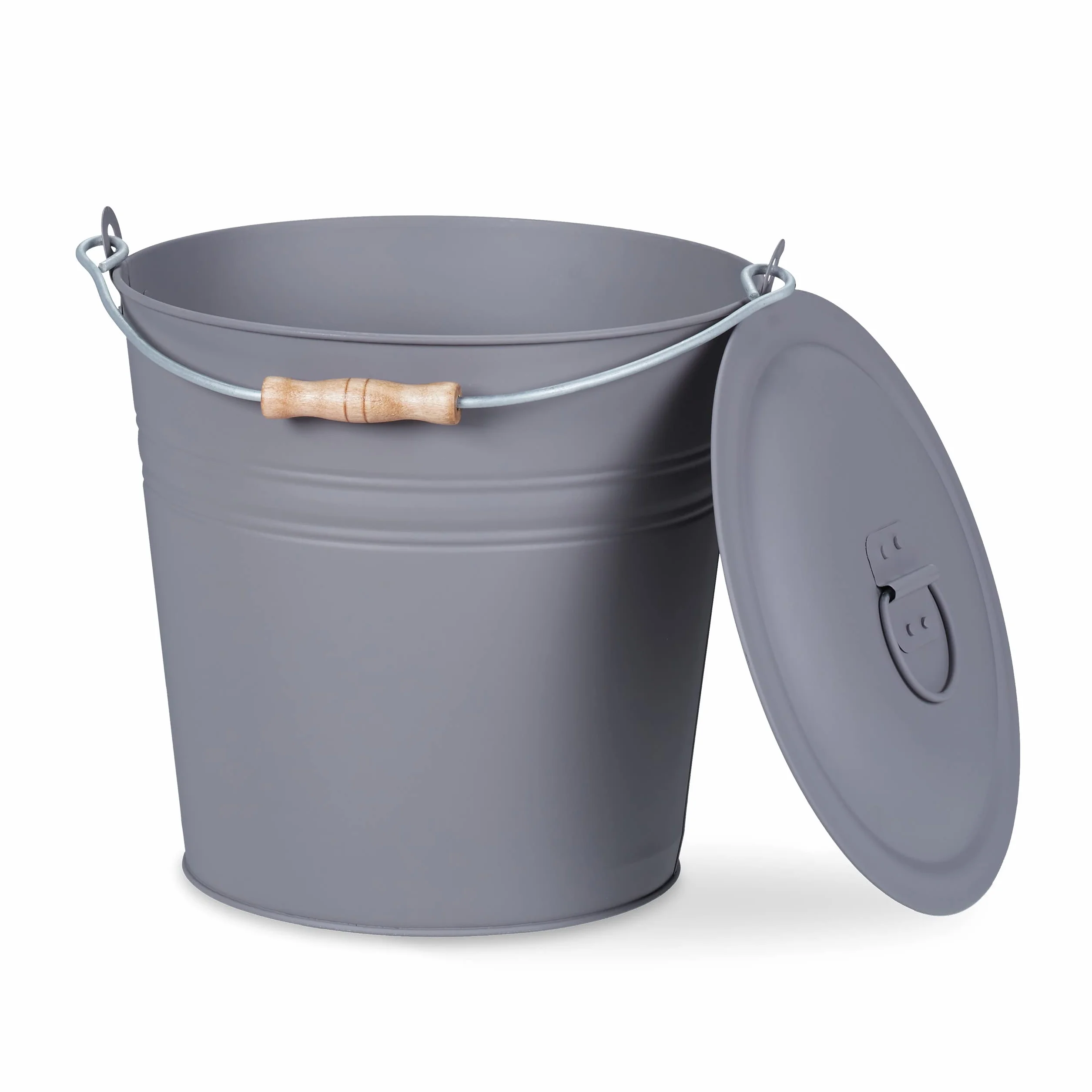 Relaxdays Cubo Cenizas con Tapa, 12 L, Accesorio Chimenea, Estufa, BBQ, con Asa, para Carbón y Ceniza, Redondo, Gris