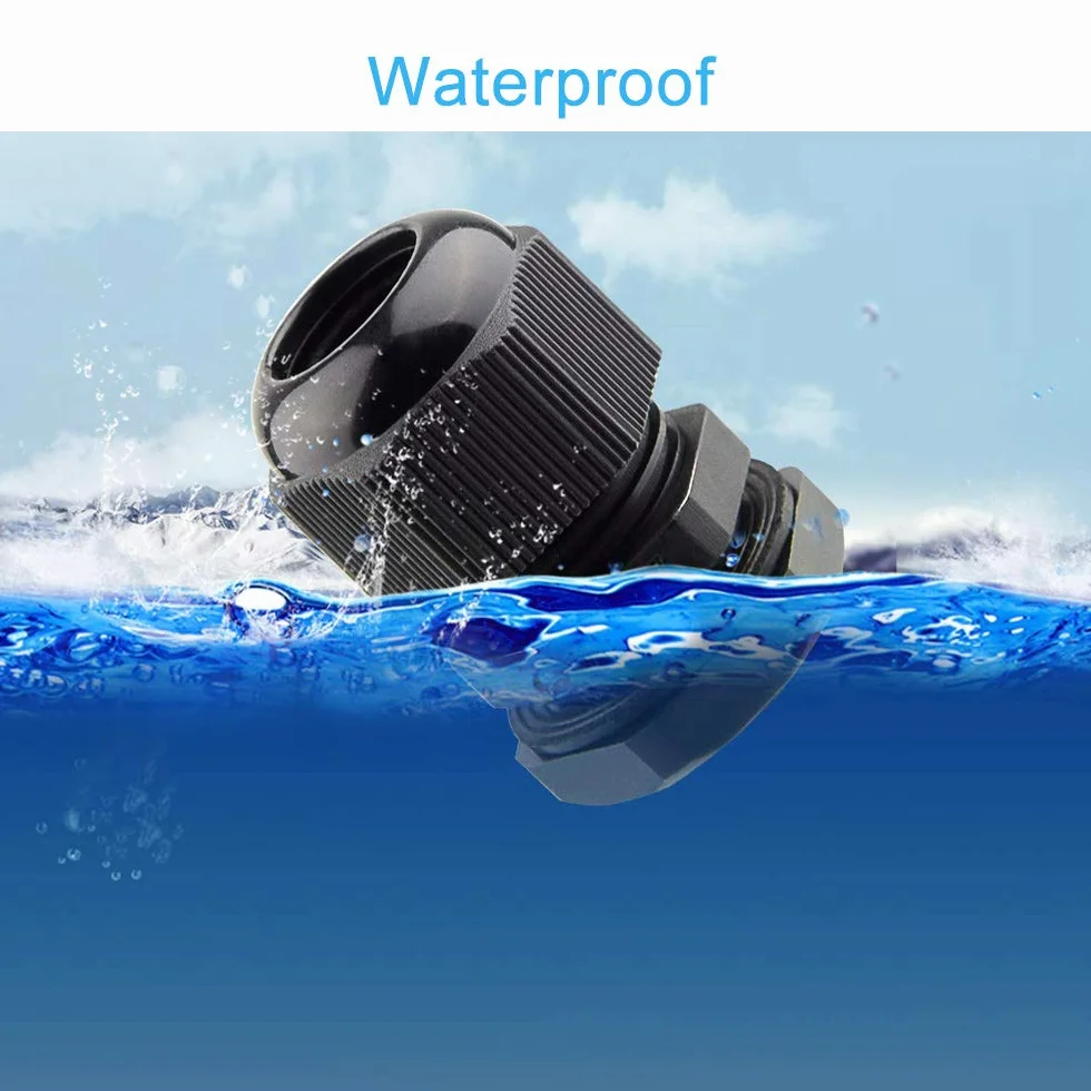 Prensaestopa PG9 30Pcs Nylon Cable Gland IP68 Impermeable 4-8mm Ajustable Negro