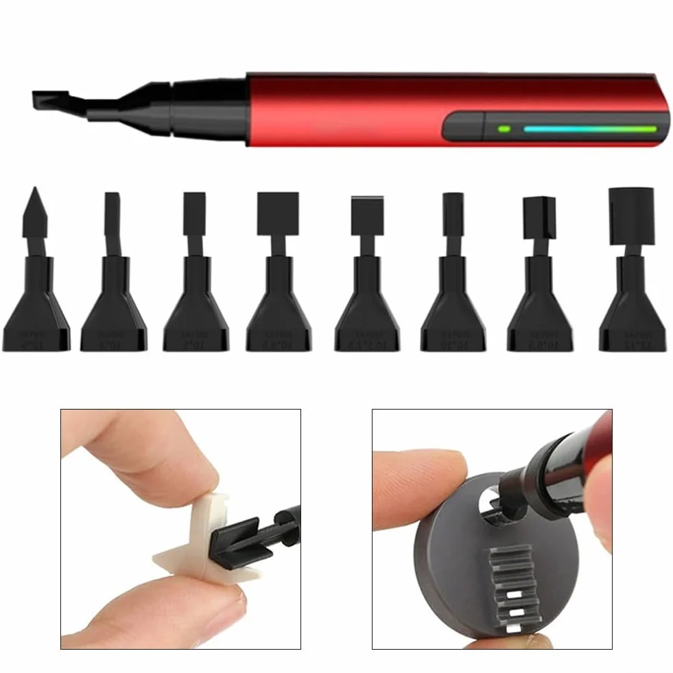 Juego de lijadora alternativa, bolígrafo de lijado eléctrico de 3 velocidades, 2800-3600 CPM con 8 puntas de nailon para tallado de madera, arcilla, pulido, manualidades, color rojo