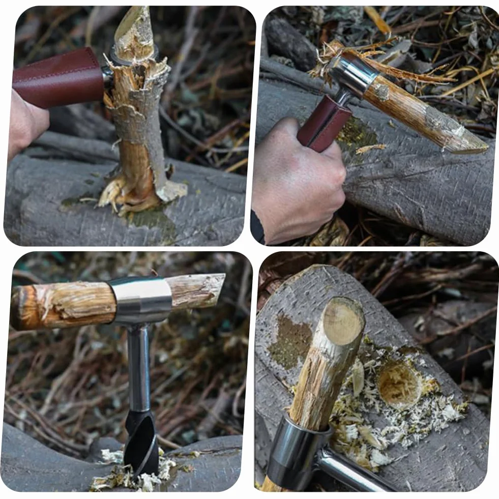 Taladro de Mano, Herramienta de Supervivencia para Colonos Bushcraft, Llave Manual de Barrena con Estuche de Cuero, para Acampar, al Aire Libre Taladro Manual