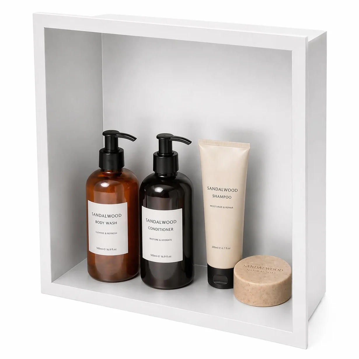 MEDIMEX - Hornacina Ducha Empotrable Atlantic HOR001 Nicho Baño Acero Inoxidable 304 | Cuadrada 33x33 cm Profundidad 10 cm, Estante Organizador Reforma Pared | 6 Acabados Premium (Blanco Mate)