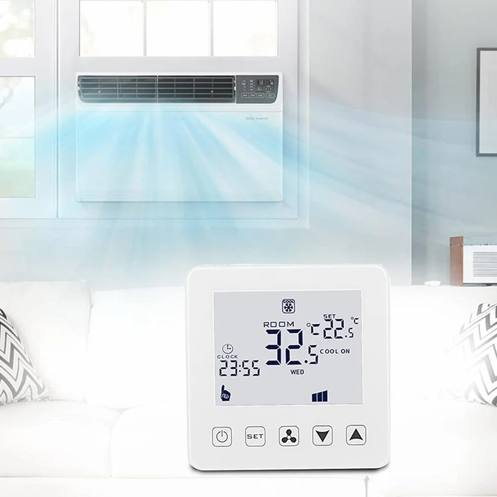 Termostato Aire Acondicionado Inteligente WiFi Unidad de Bobina de Ventilador Termostato para refrigeración Calefacción Pantalla táctil LED, Compatible con Amazon Alexa, Smart Life App