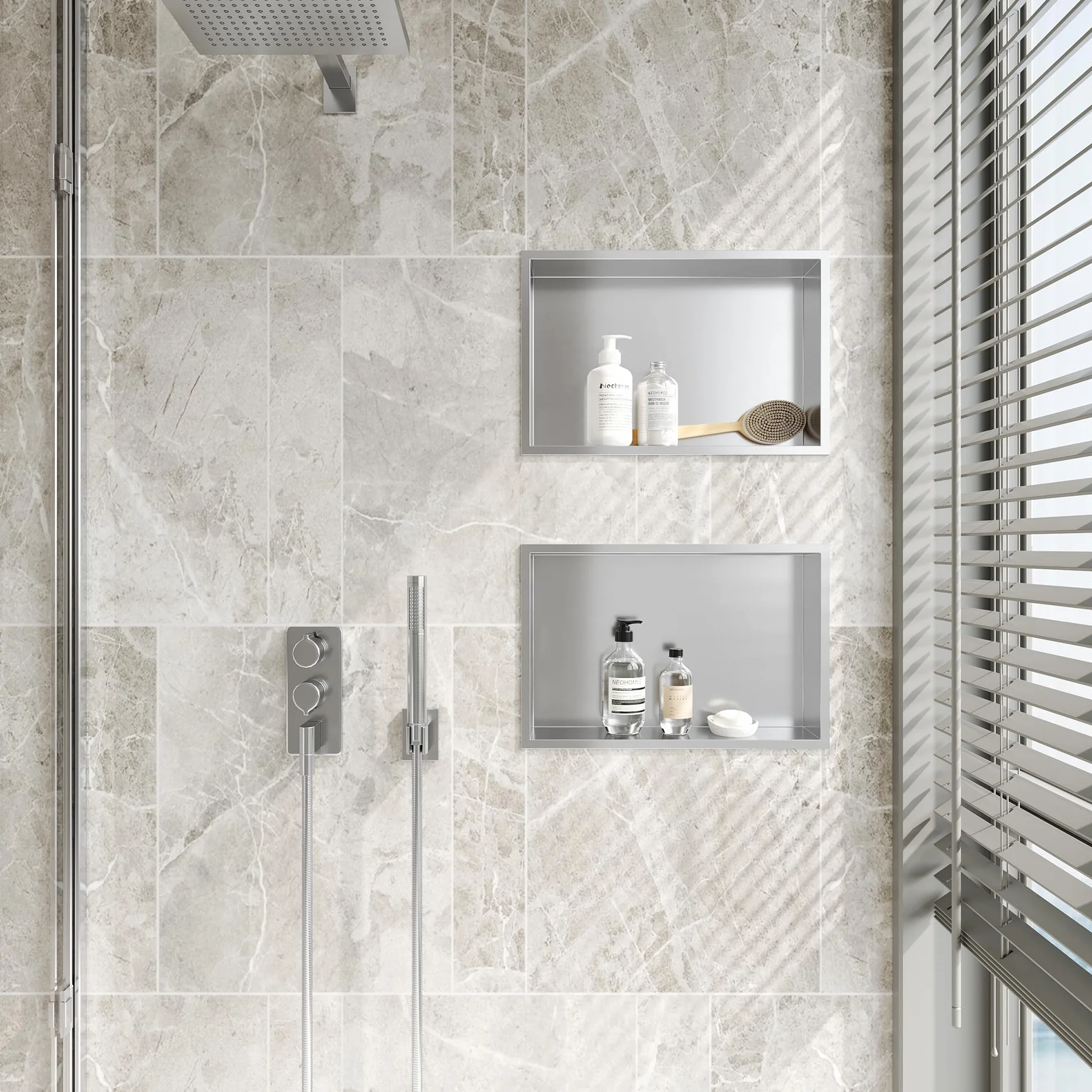 Neodrain Ducha de pared de acero inoxidable Ducha individual estante almacenamiento para baño 45 x 30 cm, cepillado