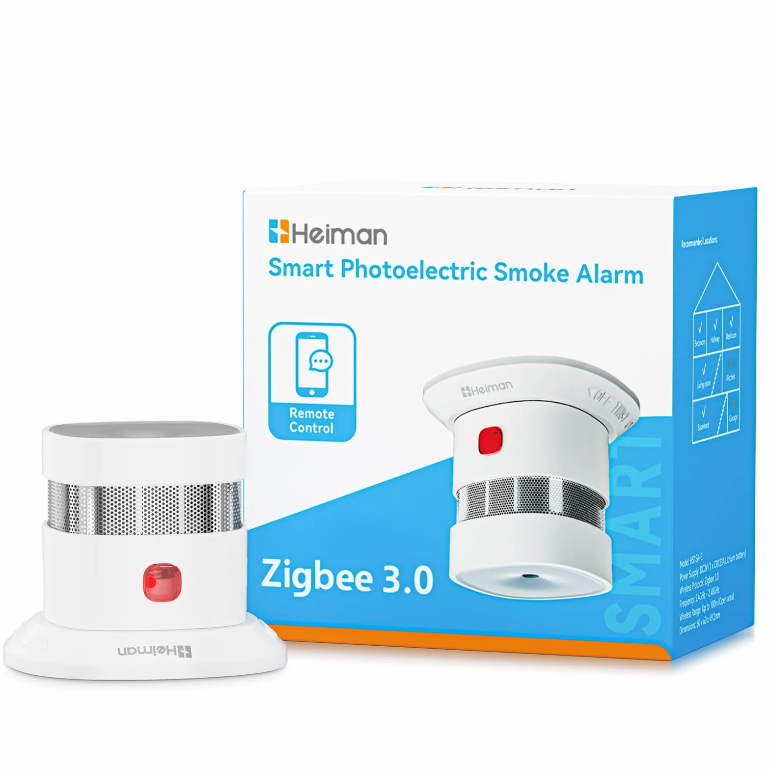 Heiman HS1SA-Z Zigbee Smart Detector de humo - Alta sensibilidad, fácil instalación, botón de prueba y silencio, 5 años de duración de la batería