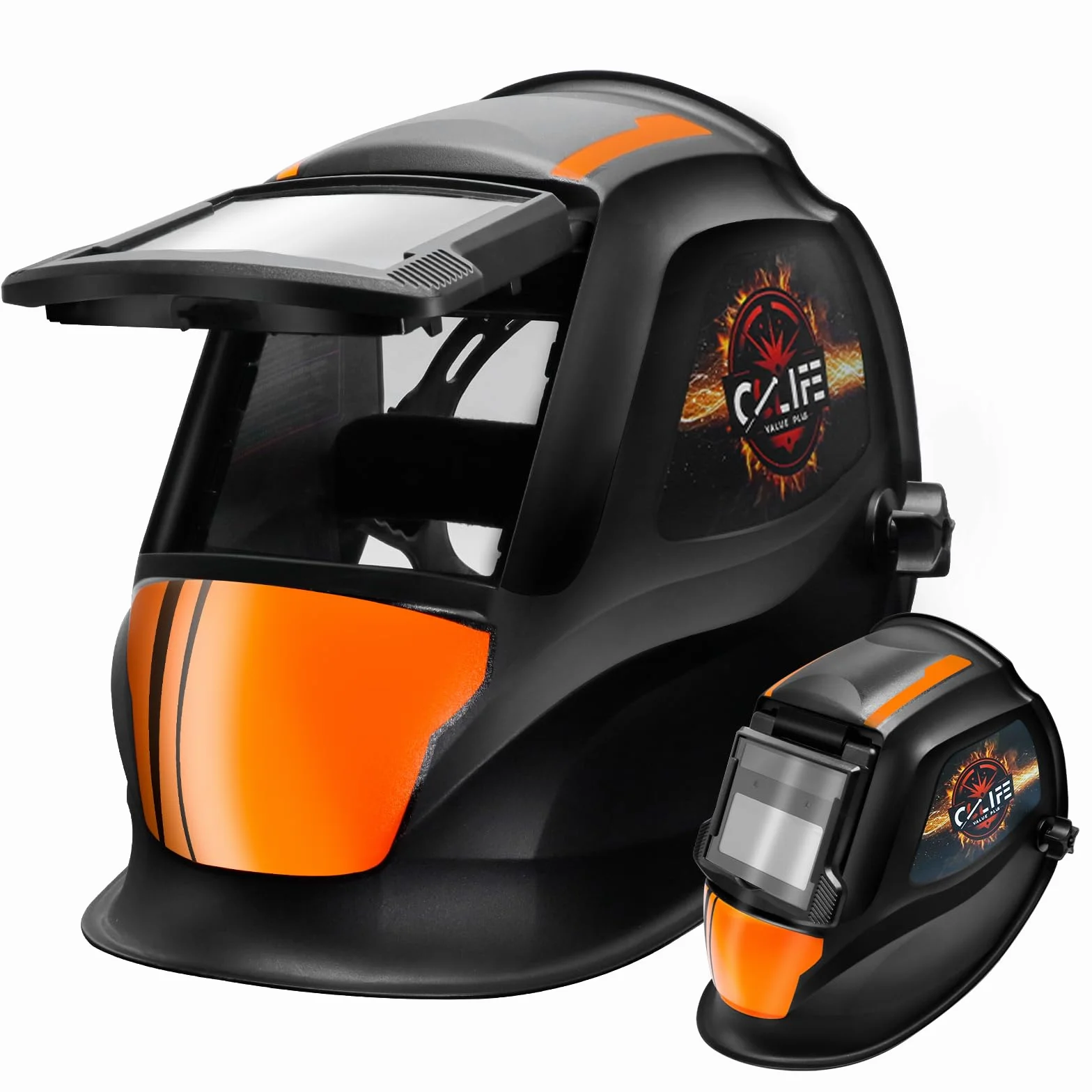 CCLIFE Casco de soldar automático abatible con color verdadero 92 × 42 mm Casco de soldadura con alimentación solar ajustable tipo concha con 2 sensores Gran campo de visión Clase óptica 1/1/2/2