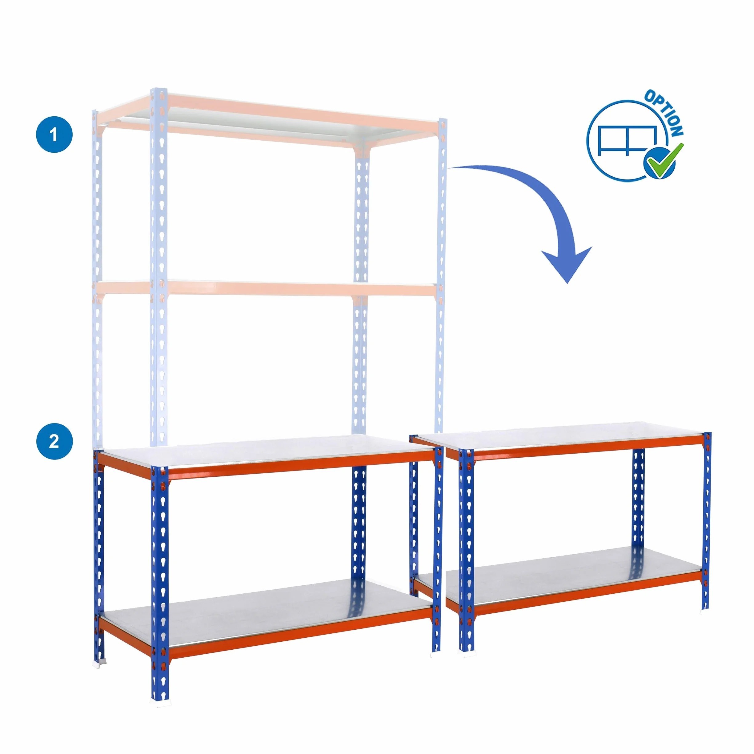 Simon Rack Estanterias Metalicas, 1500x1100x400 mm, 4 Baldas de Metal, 200 kg de Punto Flexión, Estanterias Almacenaje, Azul/Naranja/Galva - Simonclick