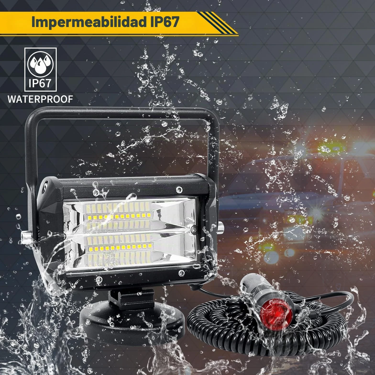 SKYWORLD Faros trabajo led con imán 15cm 72W portatil lámpara trabajo led 12V 24V inundación con soporte de base magnética para off road camión coche todoterreno suv 4x4 vehículos