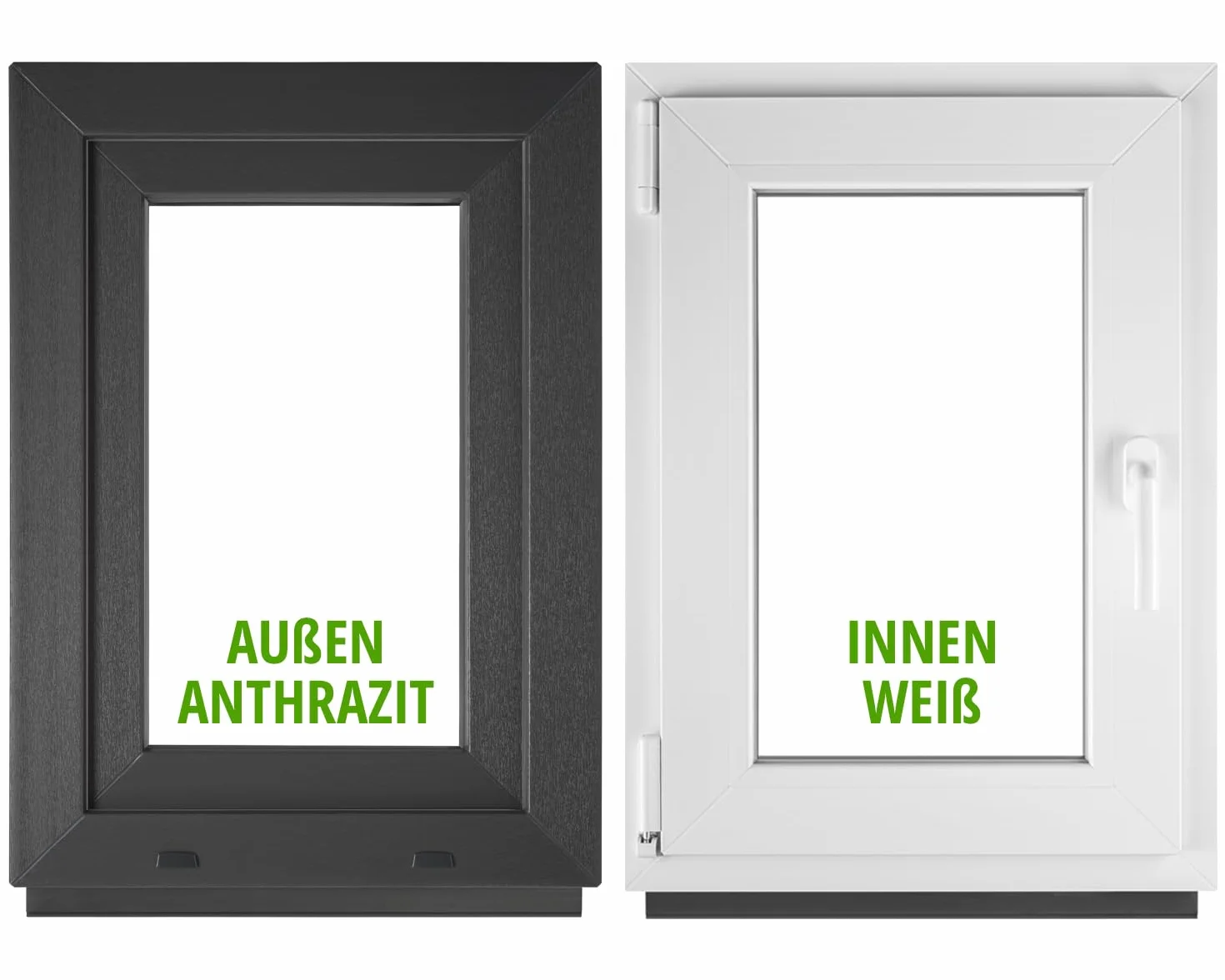 Ventana PVC oscilobatiente 40 x 50 cm / 400 x 500 mm (ancho x alto) apertura izquierda antracita exterior/blanco interior, doble acristalamiento 32 mm, aislamiento térmico y acústico