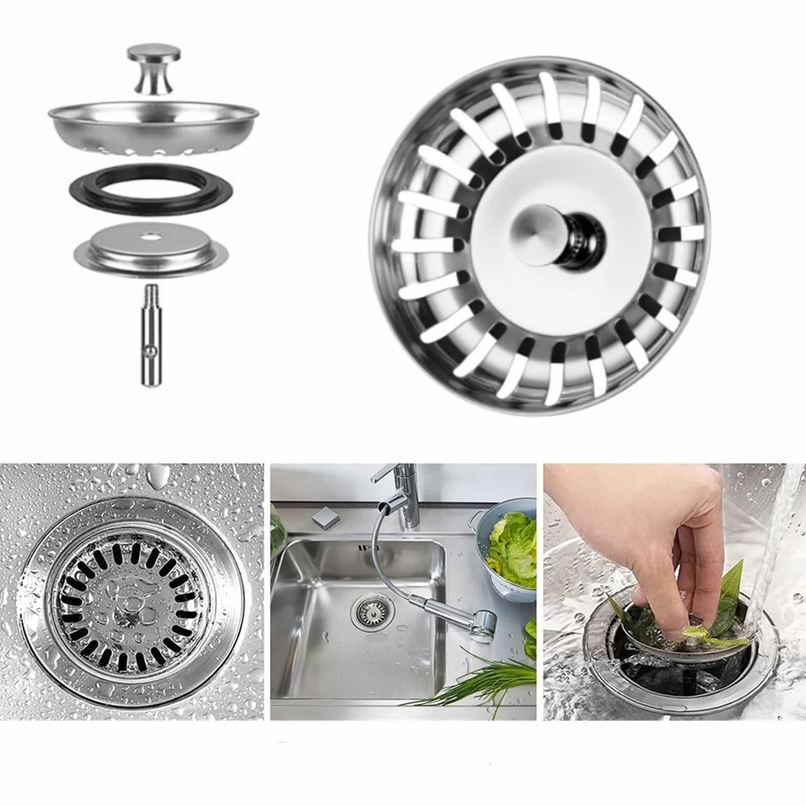 Tapón colador fregadero cocina acero inoxidable 80 mm UK paquete 2