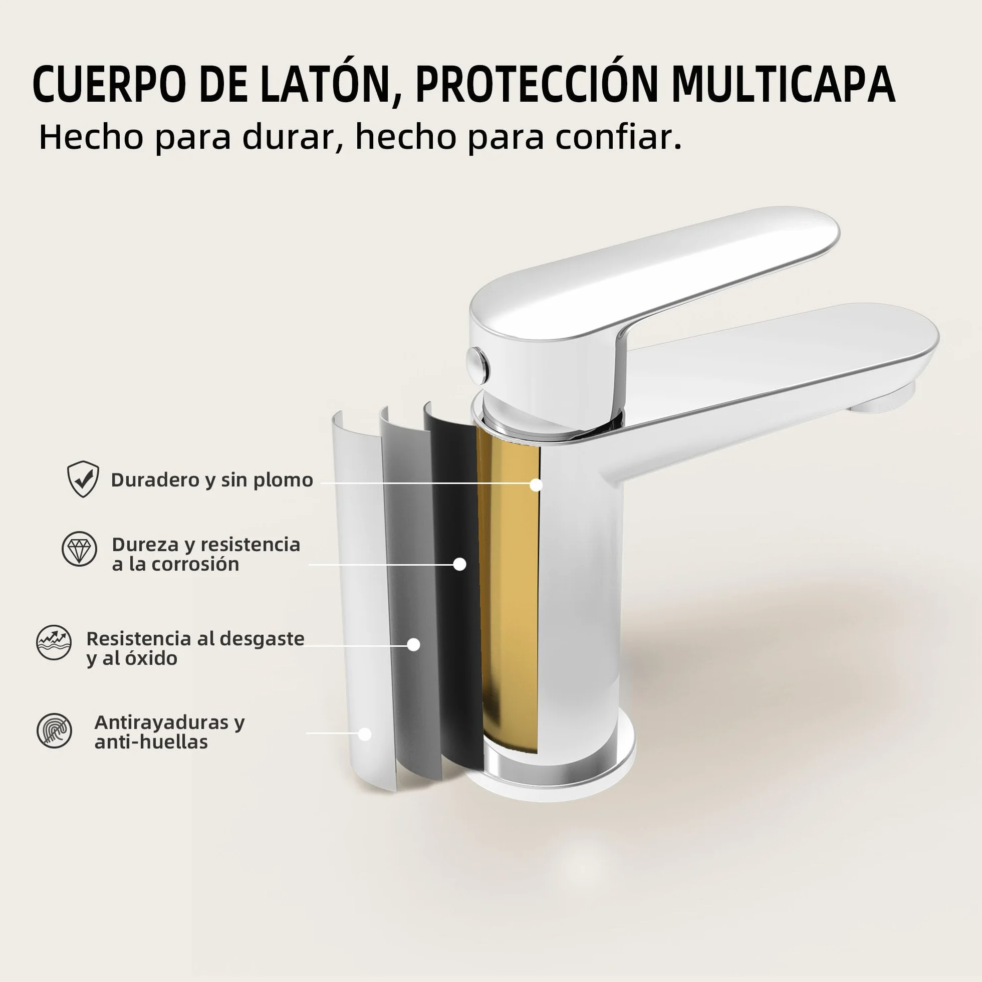 BELZ Grifo de Baño, Grifo de Baño Monomando para Lavabo, Grifo Mezclador de Latón Sólido, Ahorrador de Agua y Duradero, Cromado