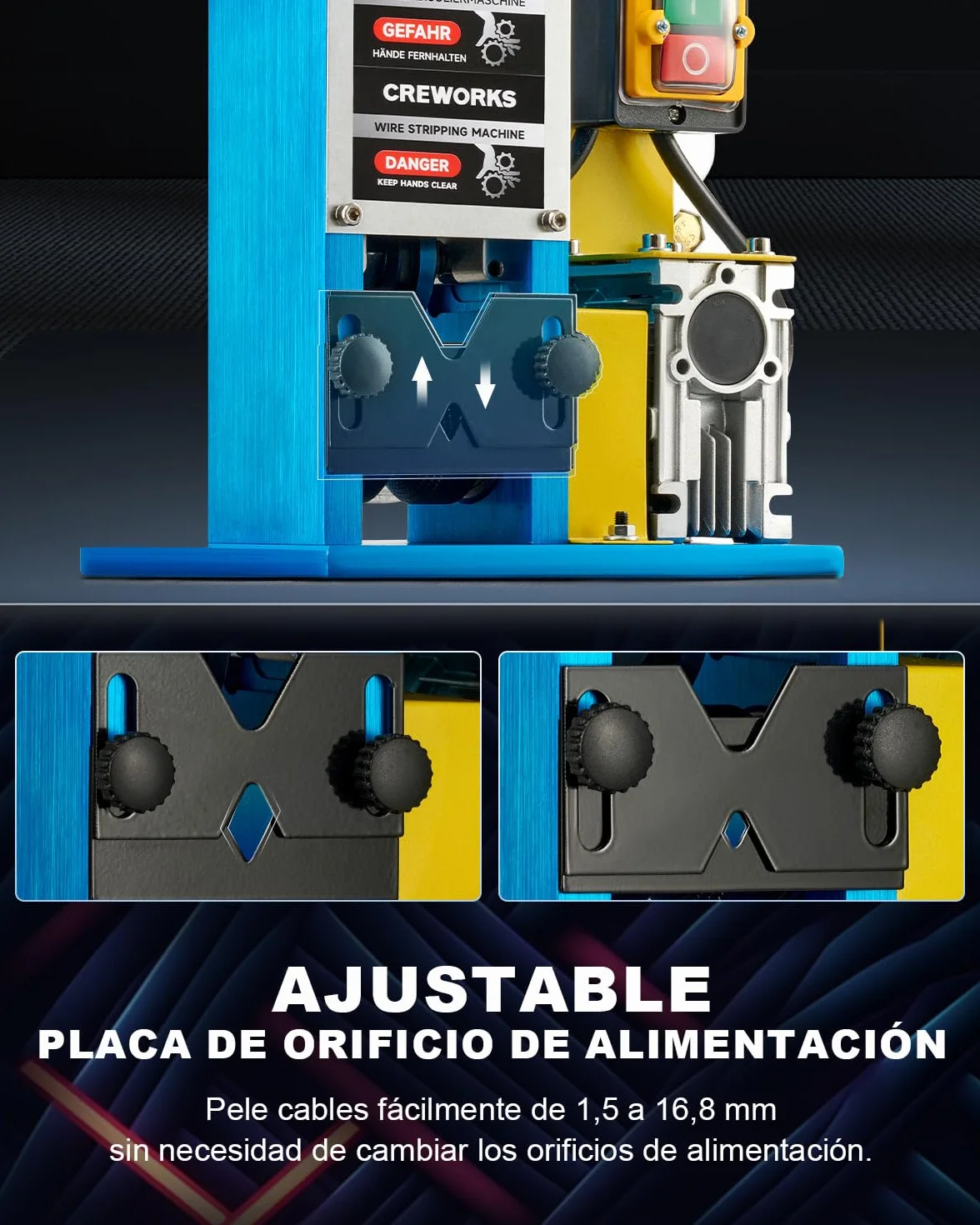 CREWORKS Máquina de Pelacable Electrica 180W 1,5mm-25mm Maquina de Pelar Cables Automática con 5 Canales para Reciclaje de Cobre