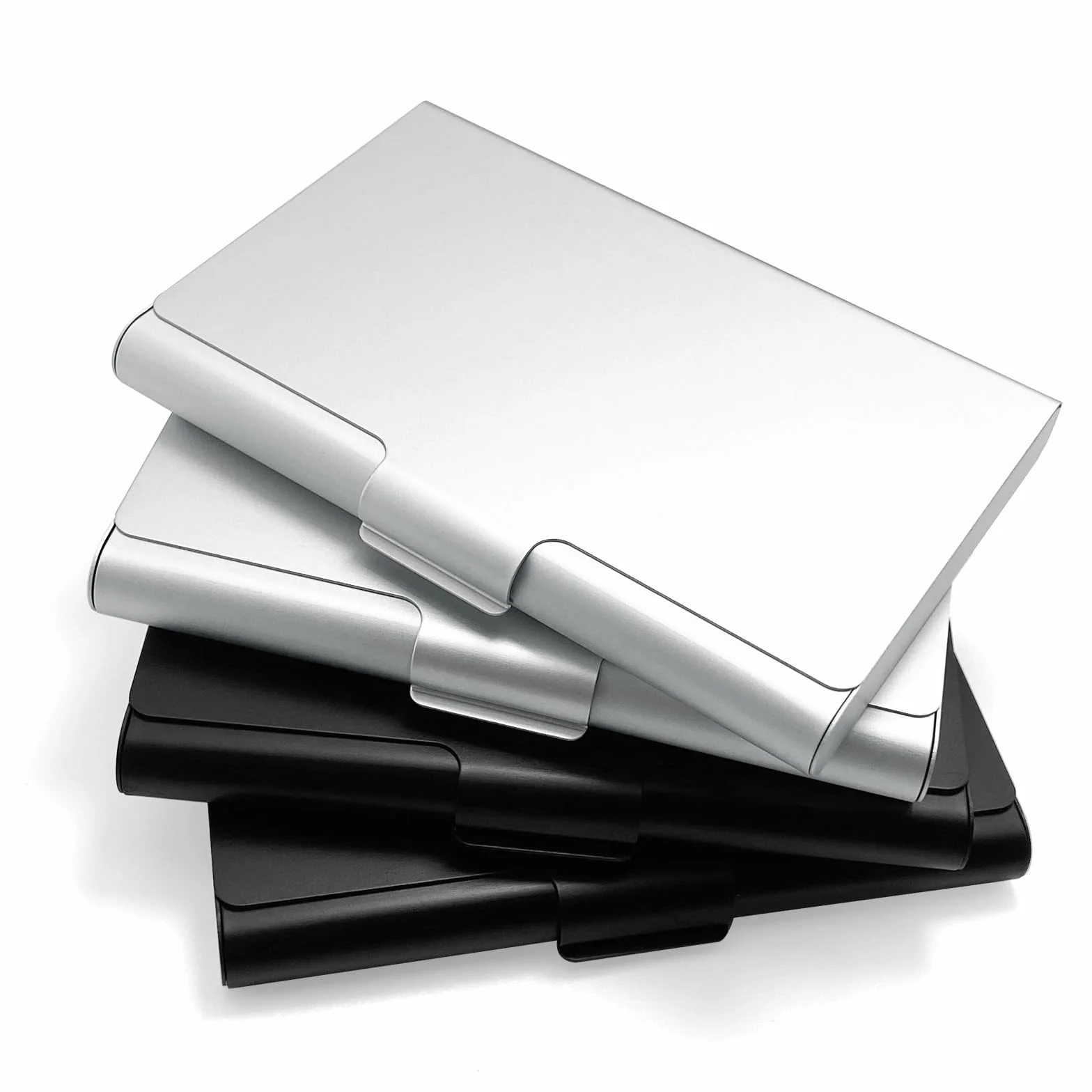 4 Piezas Porta Tarjetas de Visita,Portatarjetas de Visita de Aluminio,Tarjetero Tarjetas Visita Metálico Ultrafino,Estuche para Tarjetas de Visita para Hombre y Mujer (Negro + Plata)