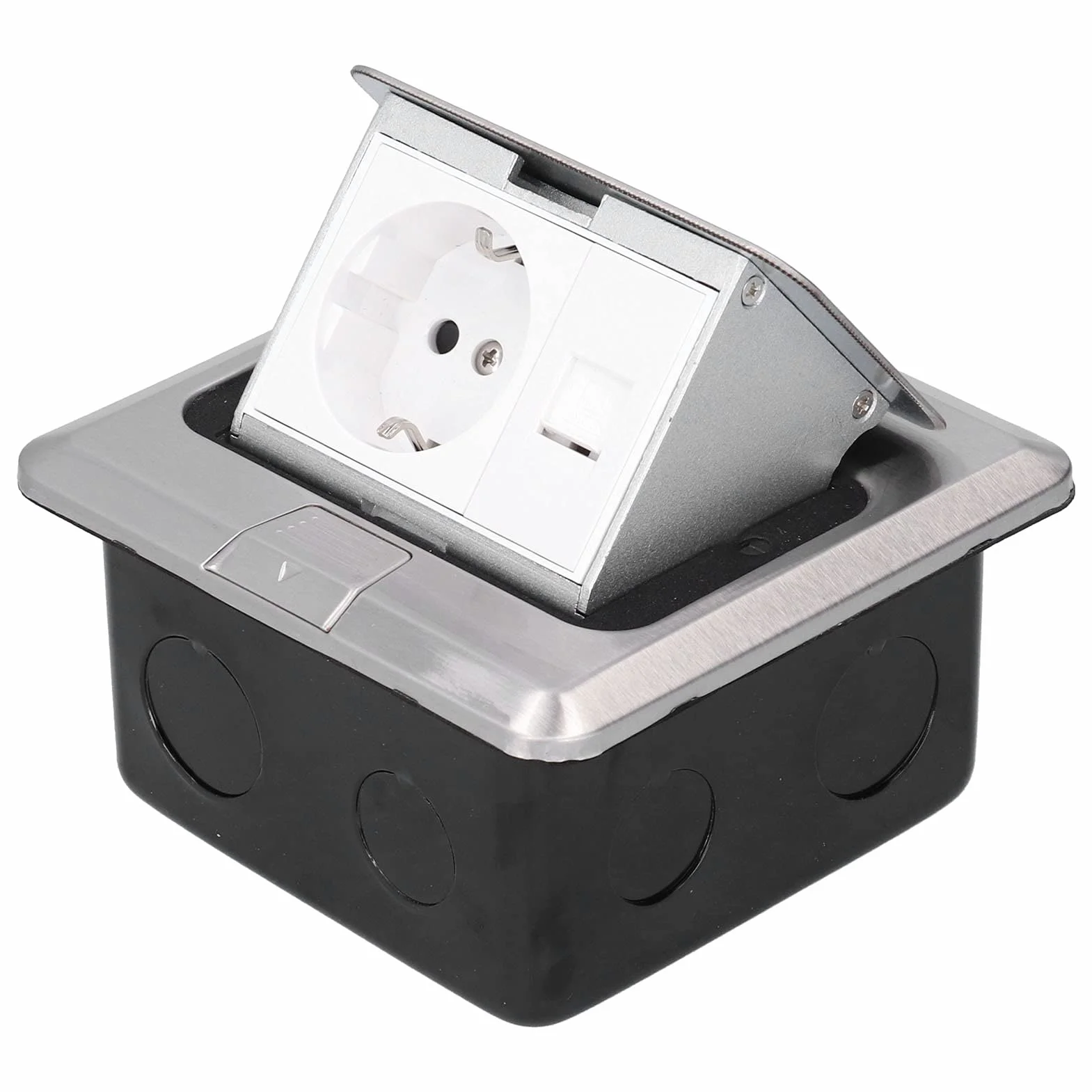 Enchufe de la UE Caja de Toma de Tierra Incorporada de Acero Inoxidable a Prueba de Agua Enchufe de Piso de 2 Vías AC 250V