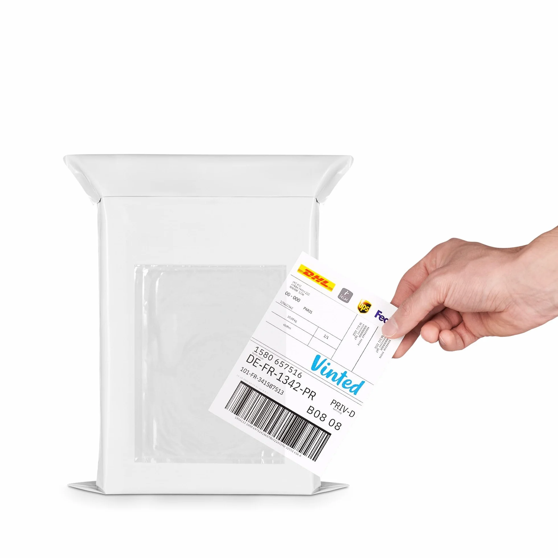 RAGO® Bolsas envio Vinted S-25 unidades I M-25 unidades + albaranes de entrega 50 unidades I Bolsas de envío autoadhesivas y opacas I Bolsas de plástico con cierre