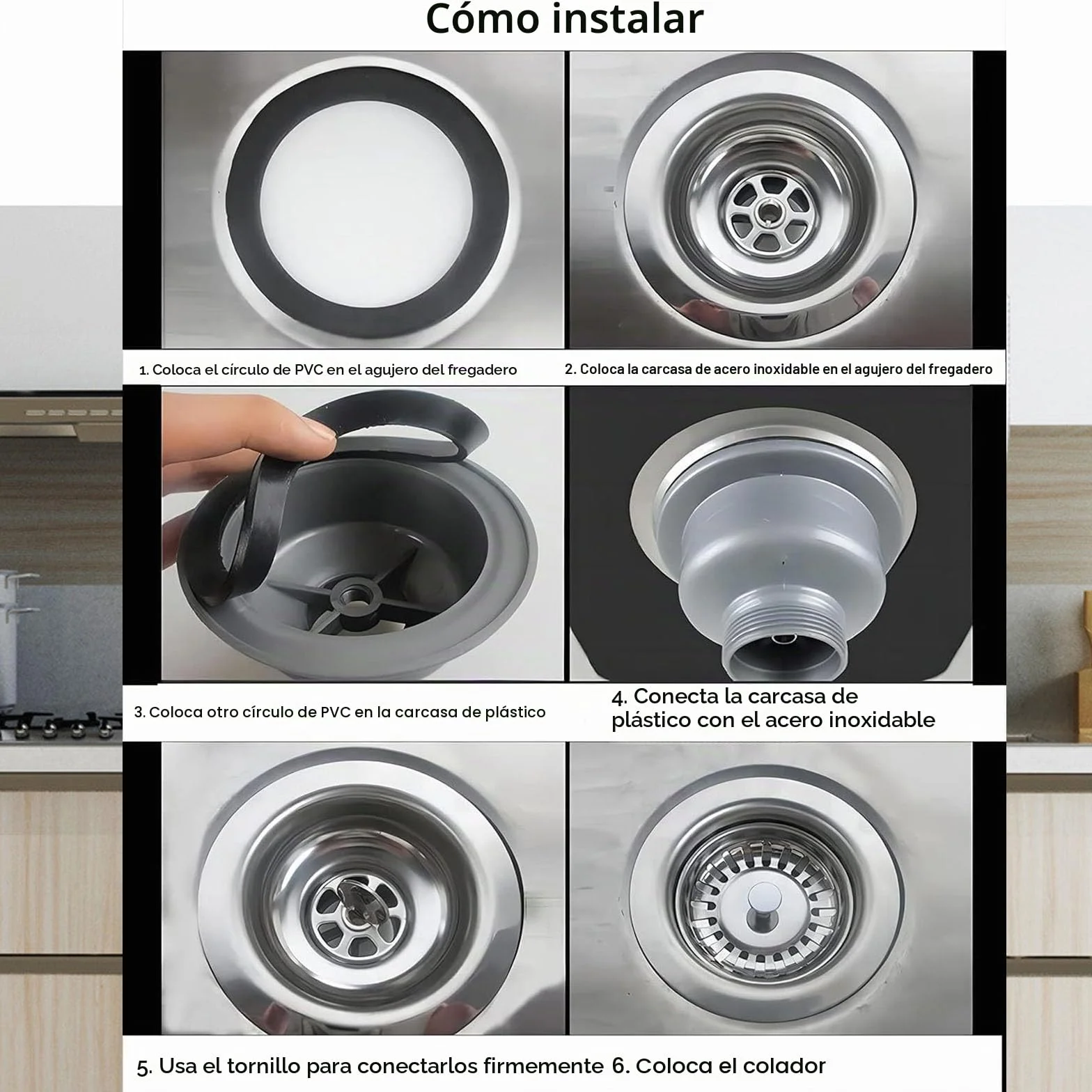 Válvula de cesta de acero inoxidable para desagüe de fregadero con rebosadero 114 mm sifón de cocina
