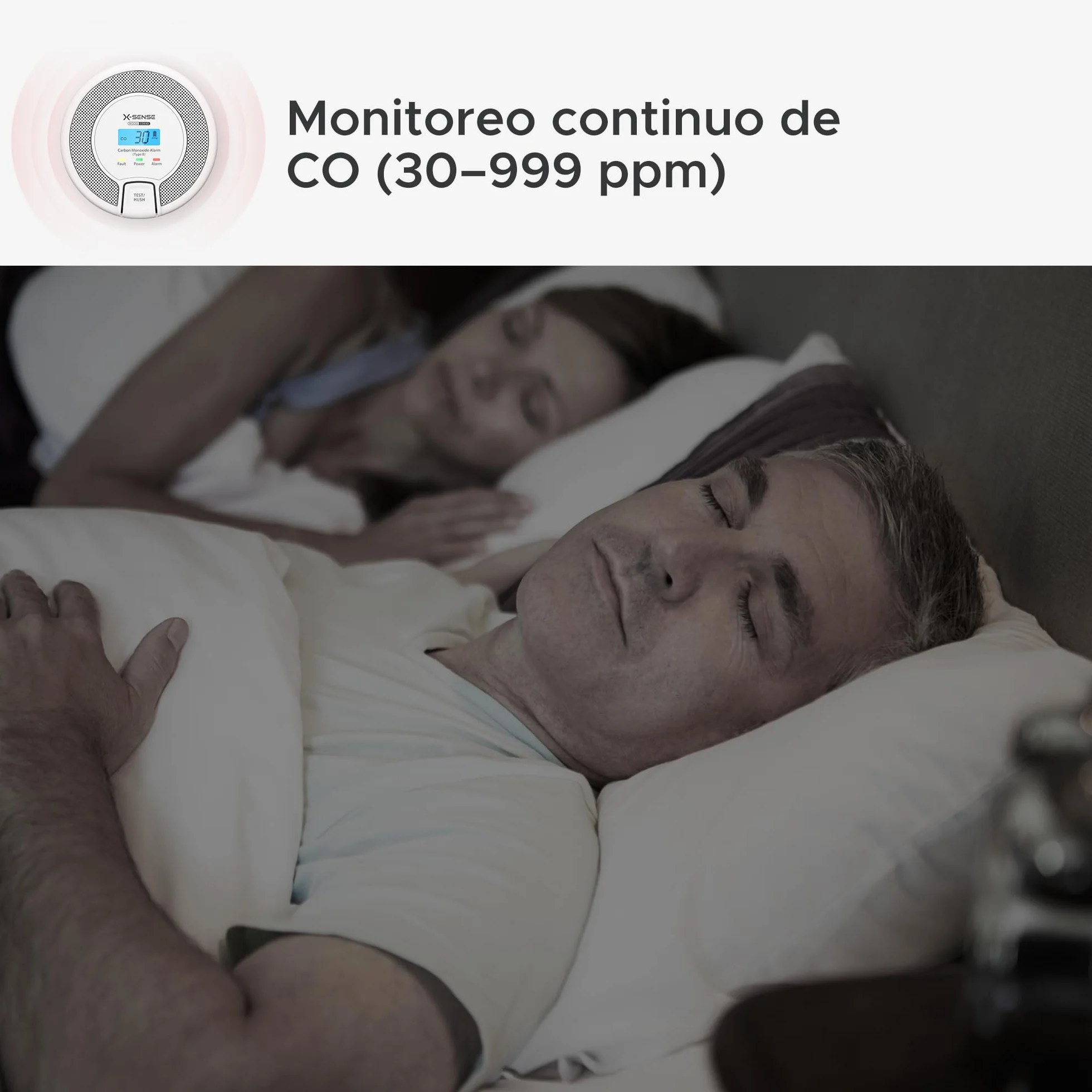 X-Sense Detector de Monóxido de Carbono con Alarma y Pantalla Digital, Alarma de CO con Batería Reemplazable, Cumple con el Estándar EN50291, CO03D