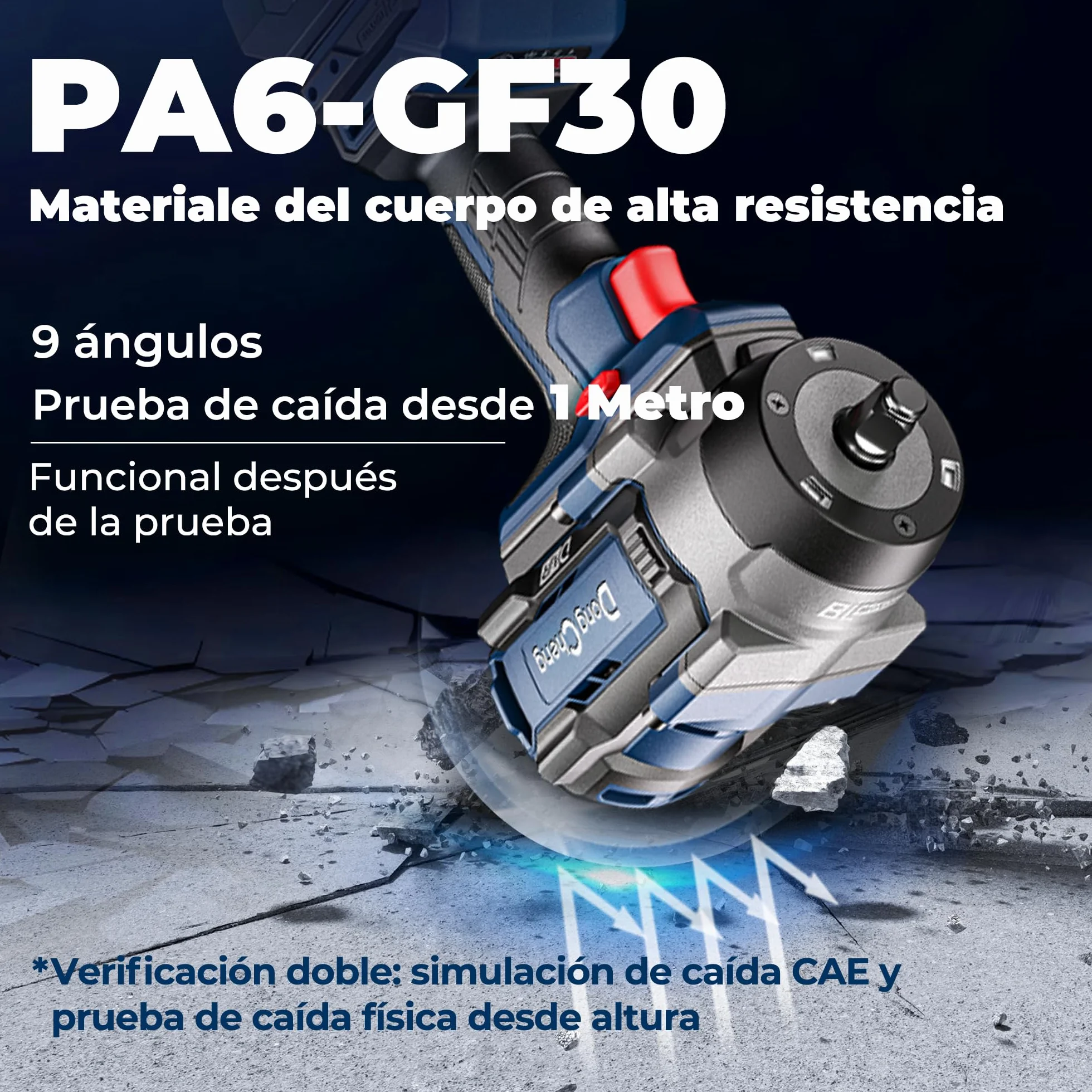 Dong Cheng Llave de impacto a batería sin escobillas 1/2", 1700 Nm, 3 vel (0-1900rpm), 2 bat 5Ah + cargador rápido + 3 dados + maletín. Para coches, camiones y maquinaria pesada