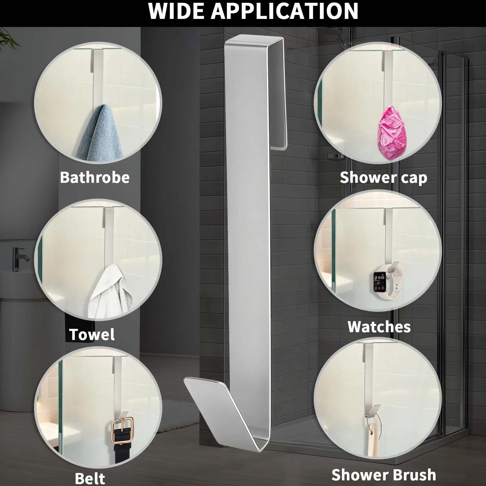 Ganchos de Ducha 4 Piezas en Acero Inoxidable - Porta Toallas para Vidrio sin Perforar, Antideslizante y Resistente, Fácil de Colgar para Baño, Ducha y Cocina para Vidrio hasta 13mm de Espesor