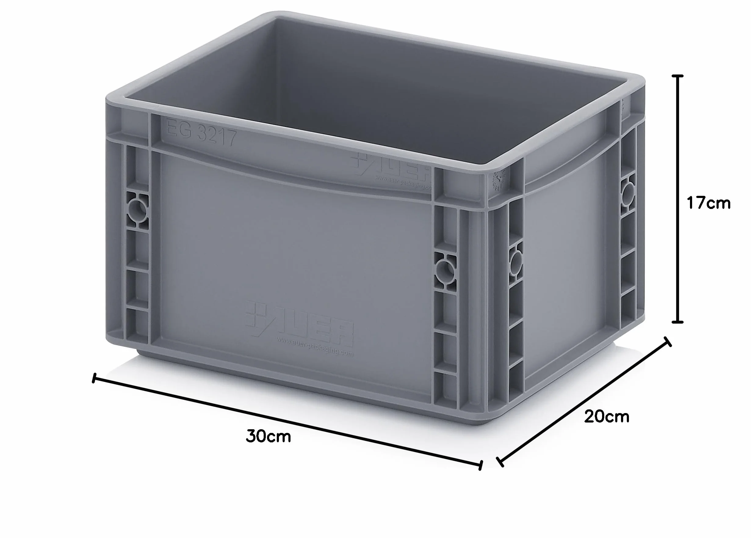 Auer Packaging 2 recipientes europeos de 30 x 20 x 17 cm, color gris, incluye metro plegable gratis, juego de 2 unidades