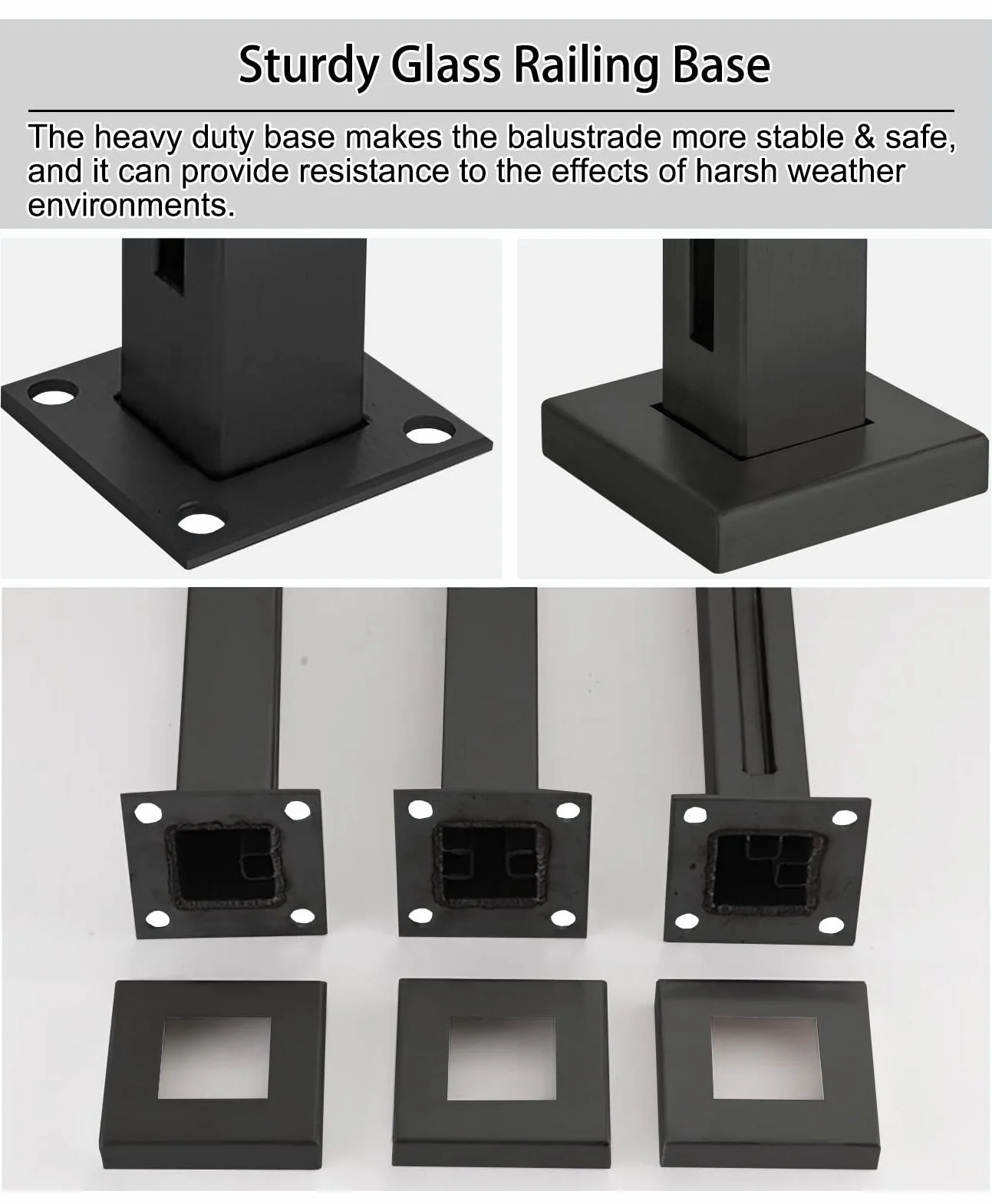 Kit de poste de balaustrada de acero inoxidable 304 de cristal negro para escaleras de pasillo interior de 90 cm de altura