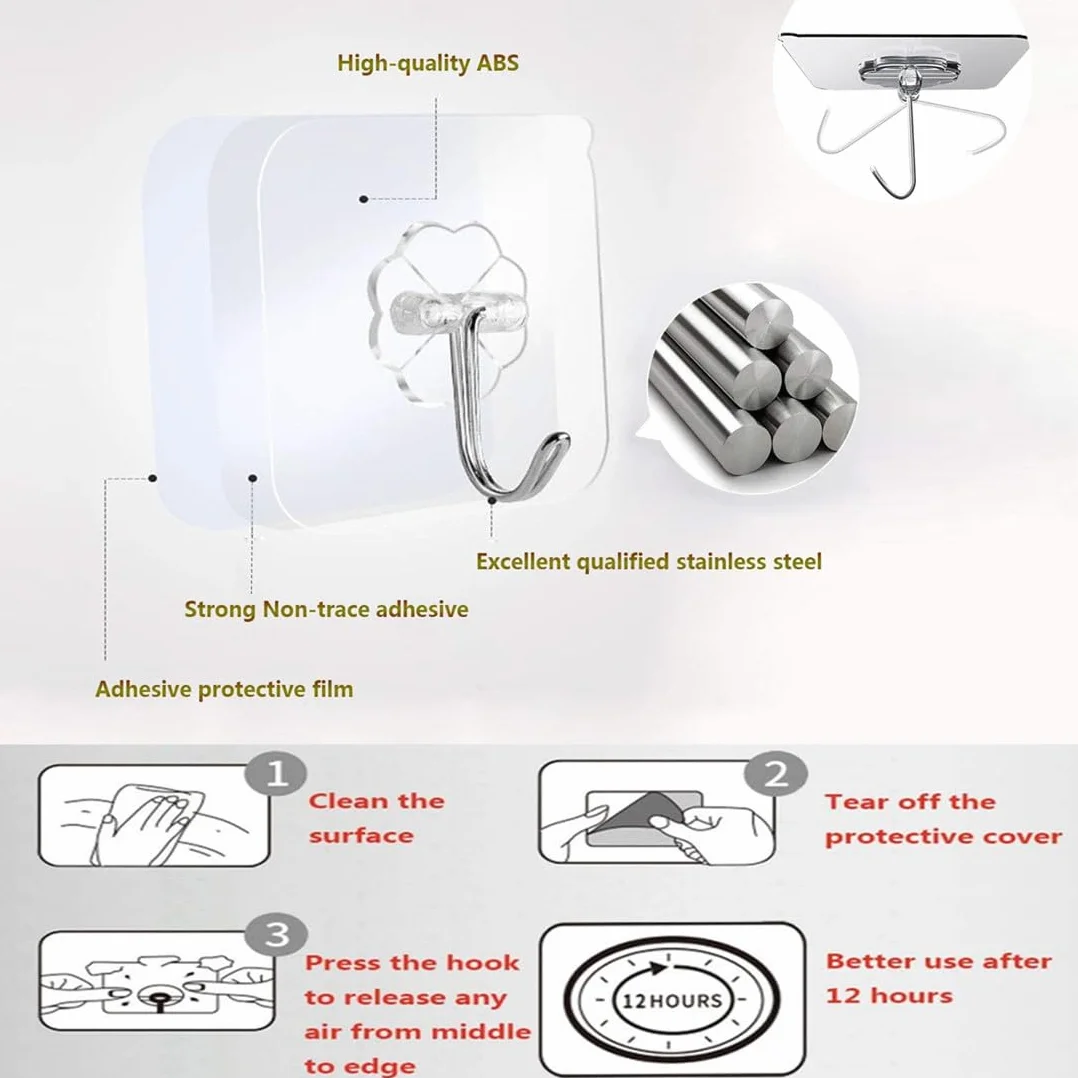 PAIDASHU Ganchos autoadhesivos, Ganchos para Colgar, Colgadores Adhesivos Resistentes, Paquete de 25 Ganchos de Pared Adhesivos, Máximo 10 kg, Sin Uñas, para Baño, Cocina, Toallas y Más