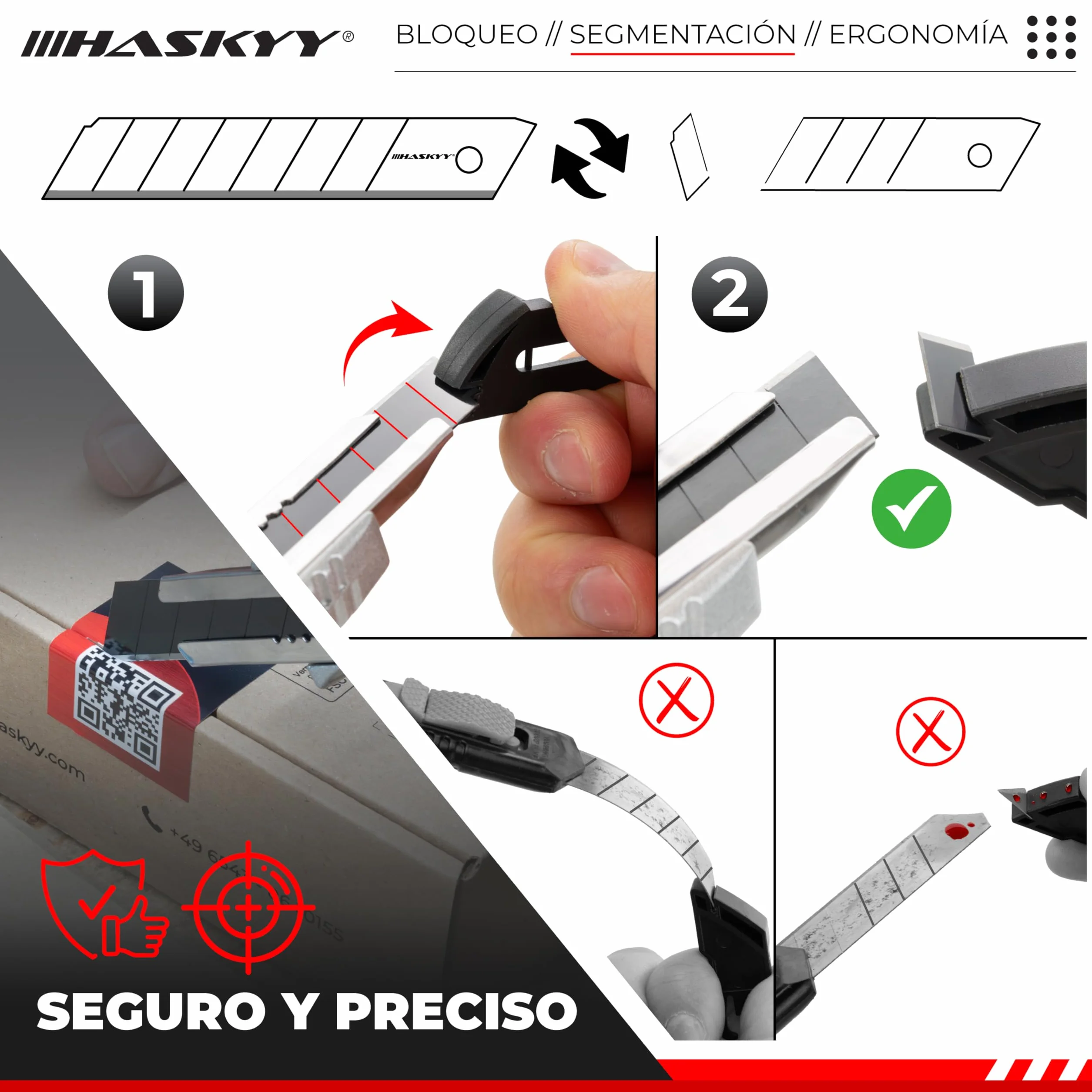 HASKYY Pack 2 Cúteres Profesionales 18mm + 5 Hojas SK5 Premium - Navajas de Seguridad con Auto-Lock