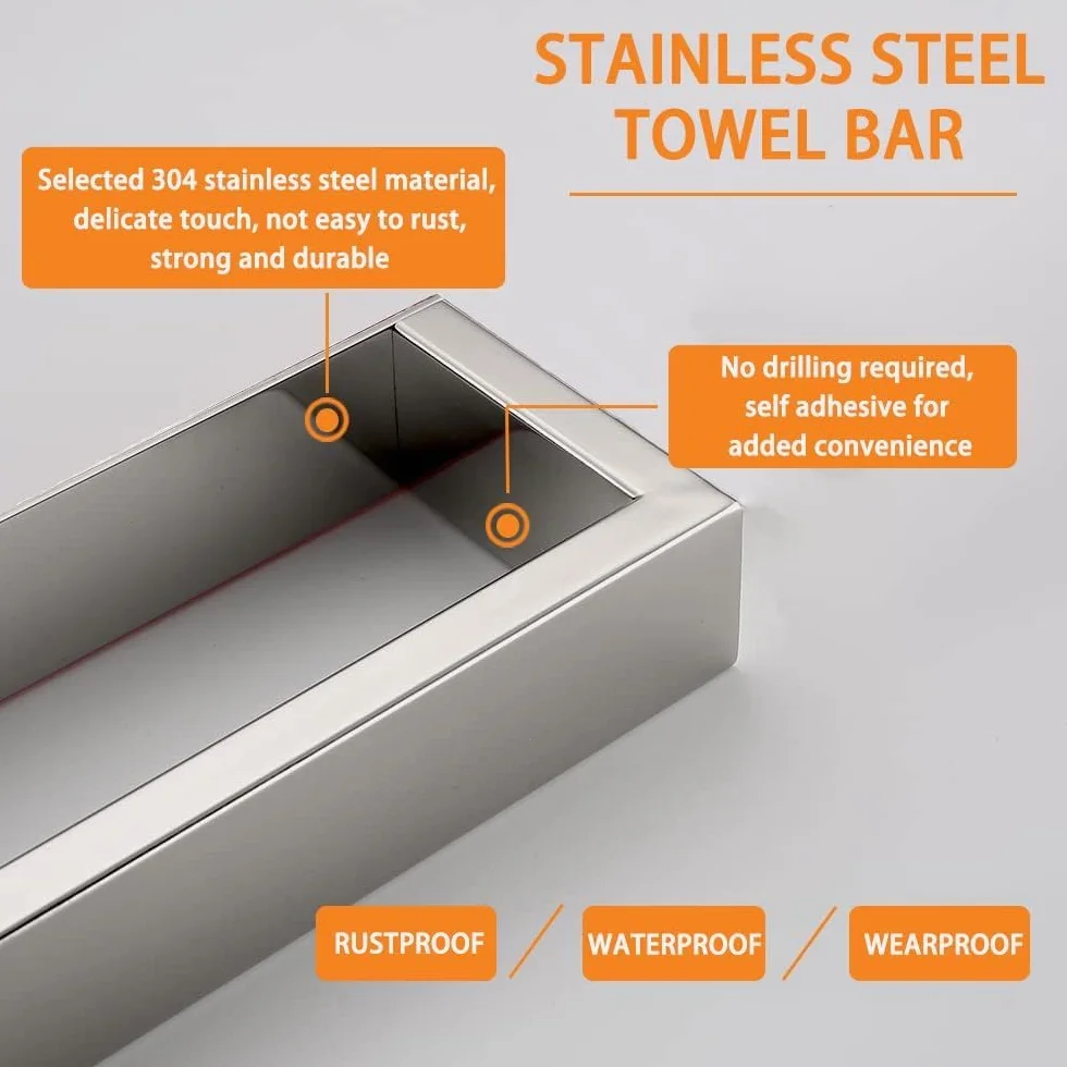 Toallero Autoadhesivo de Aceros Inoxidables Toallero de Pared Sin Perforación Cromado Toallero de Baño para Baño Cocina (40 cm)