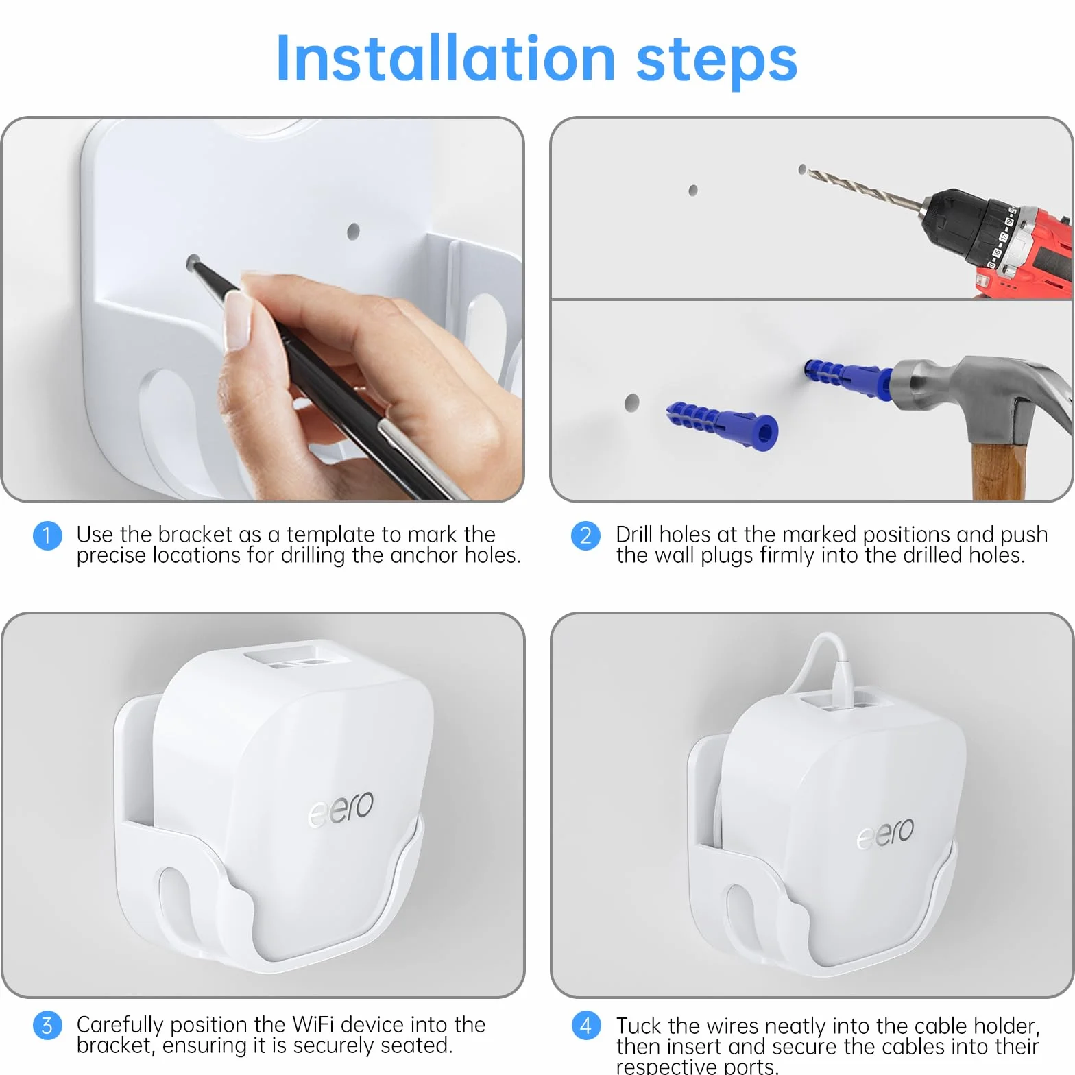 XLTTYWL eero 7 Kit de montaje en pared optimiza el espacio y los accesorios de gestión de cables, compatible con Extender de malla de doble banda Wi-Fi 7
