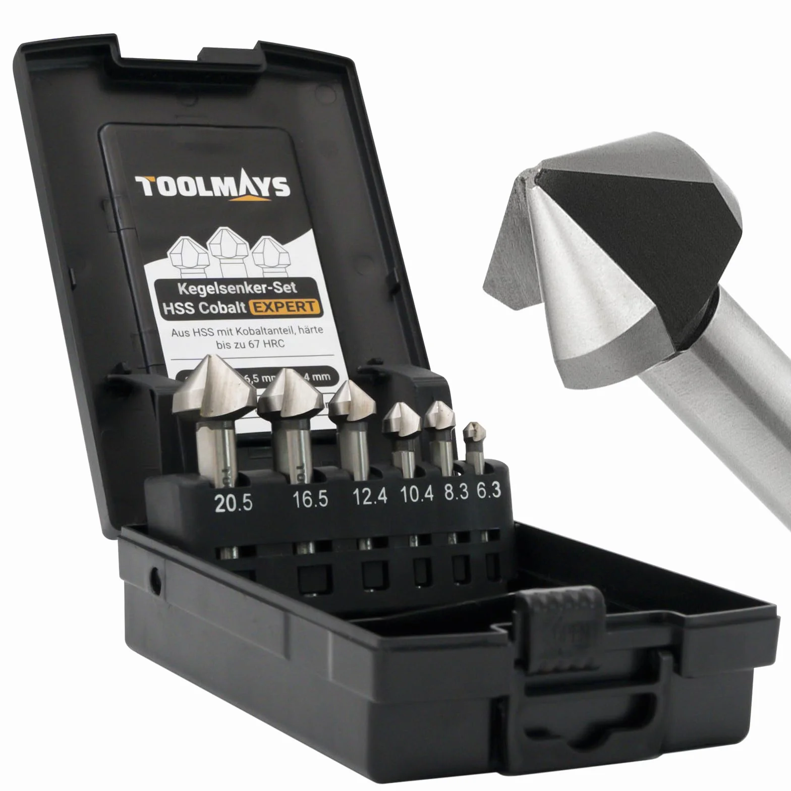 Avellanador Para Metal y Madera M35 Cobalto Ø 6,3-20,5 mm | 6pzs HSS-E 90° Brocas Avellanadoras con 3 Caras para Acero Inoxidable, Cobre, Aluminio y Plástico
