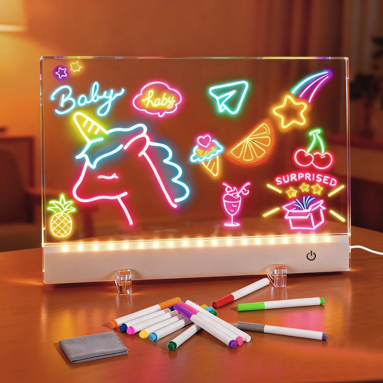 Tablero acrílico luminoso LED mensaje 12 colores bolígrafo regalo niños adolescentes
