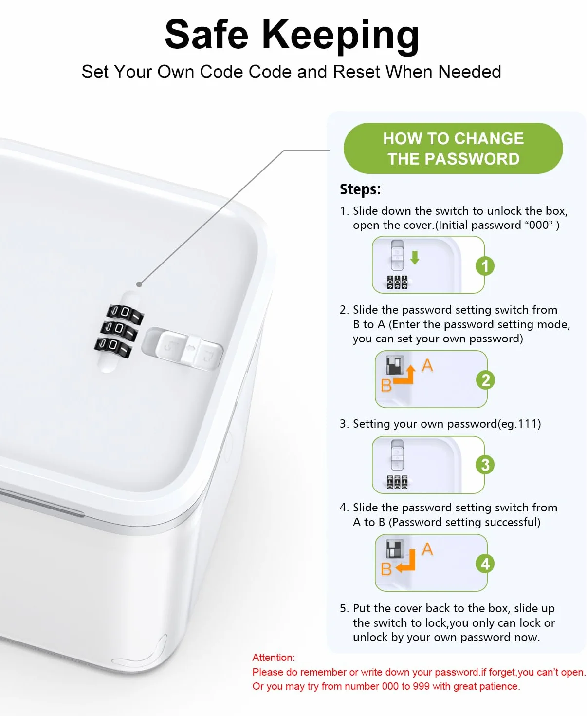 iDiskk Caja de seguridad con contraseña, caja de almacenamiento con cerradura para medicinas, teléfono y snacks