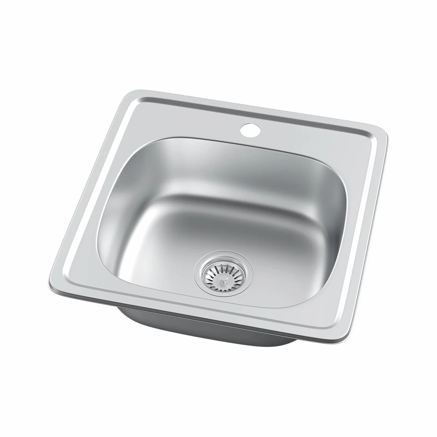 Fregadero de acero inoxidable, 1 lavabo, incluye sifón y orificio para grifo (48 * 48cm)