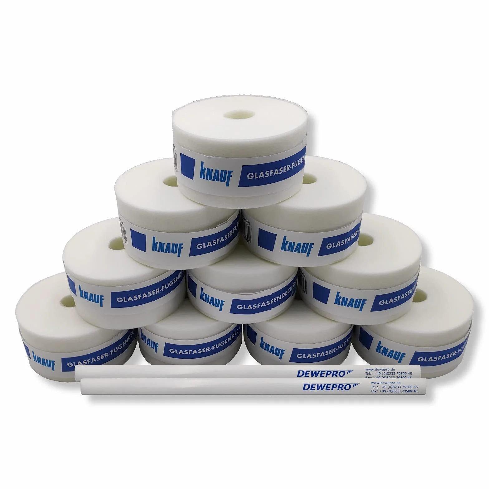 10 unidades de cinta de fibra de vidrio de KNAUF®, rollo de 25 m, ancho: 50 mm, tiras de protección para la emplastación de juntas, incluye 2 portaminas DEWEPRO®