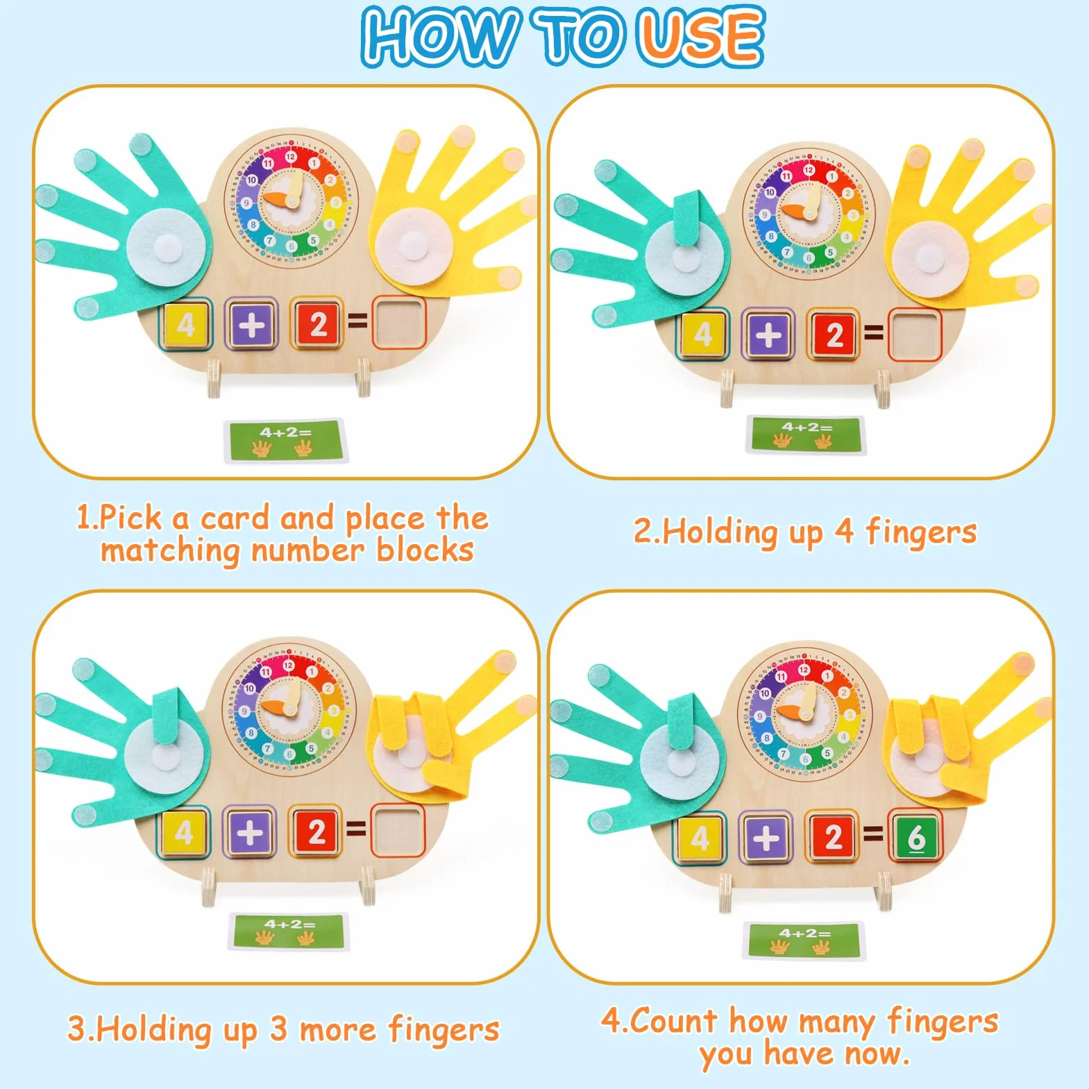 Juegos Educativos Niños 3 4 5 6 Años, Juguetes Montessori Matemáticas de Madera con Reloj, Juegos de Conteo para Preescolar Aprender Suma y Resta Regalo para Infantil Niños Niñas 3-6 Años