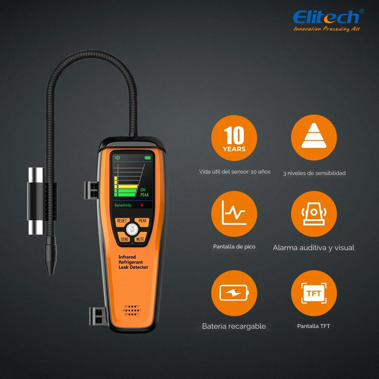 Elitech ILD-200 Pro Detector de Fugas Infrarrojo, Detector Profesional de Gas Refrigerante para R134a/R1234yf/R454B/R600a, para Aire Acondicionado, Neveras y Sistemas HVAC