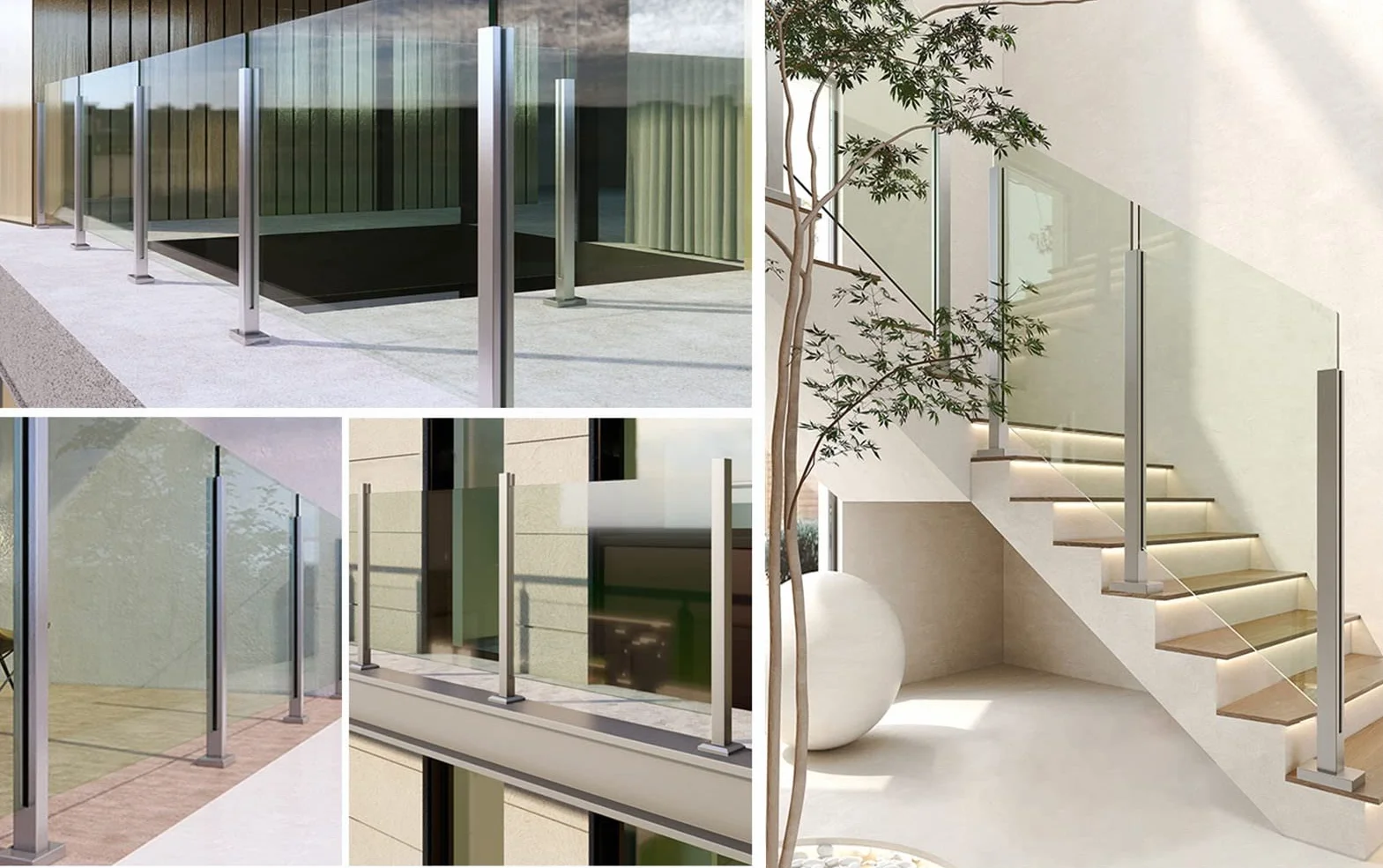 Poste Barandilla Vidrio Sistema de Barandillas de Cristal para Terrazas Paneles de Cristal para Exteriores, Barandilla de Cristal para Balcones de Alta Resistencia, Sistema de Barandilla Metálica Cuad