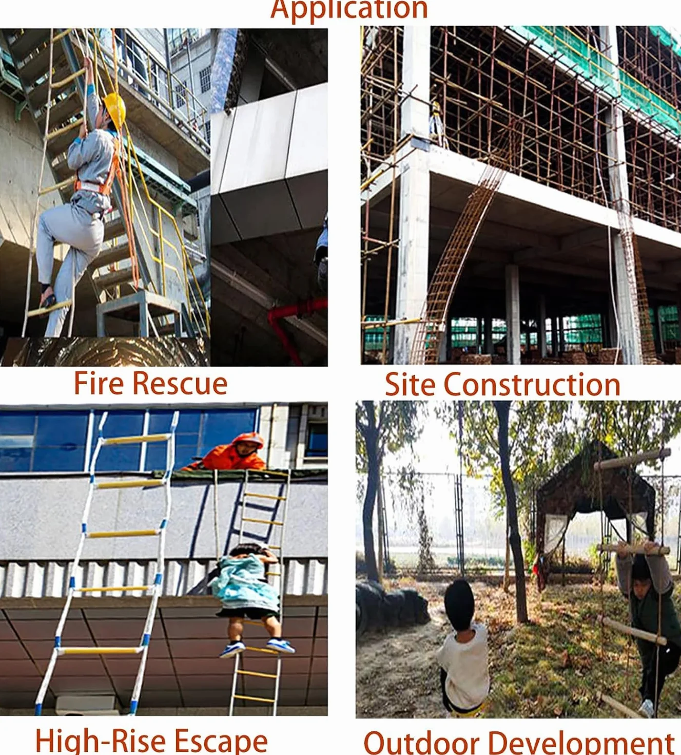 Escalera de rescate resistente al fuego, 10 m, con 2 mosquetones, escalera de seguridad ignífuga, escalera de rescate para balcón, escaleras de incendio reutilizables, compacta y portátil