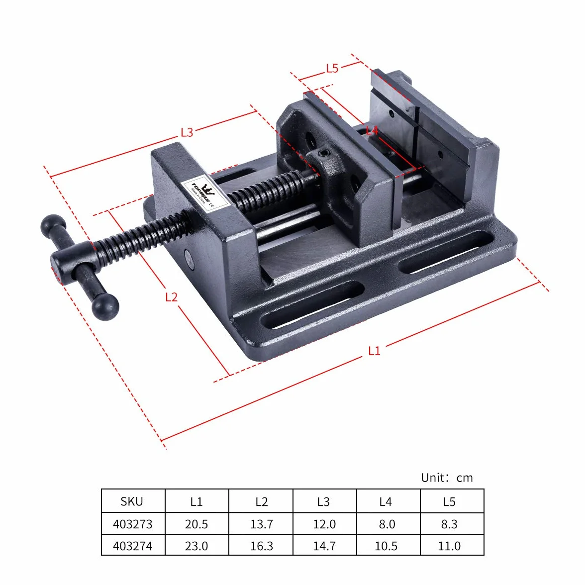 TOPWAY Prensa de Taladro Vicepresidente 3'' 75mm con Barra Guía, Calidad Profesional para Taller y Fresadoras 403273