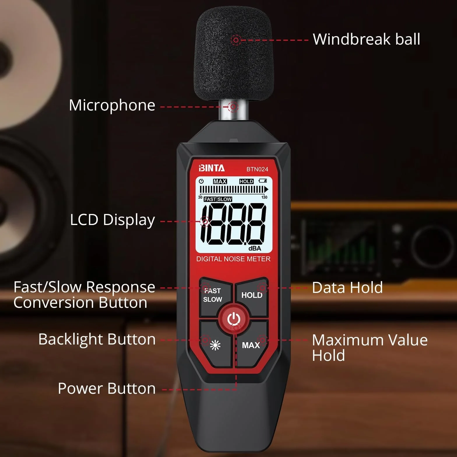 BTNTA Medidor de Decibelios Digital 30-130dB SPL Portátil Pantalla LCD