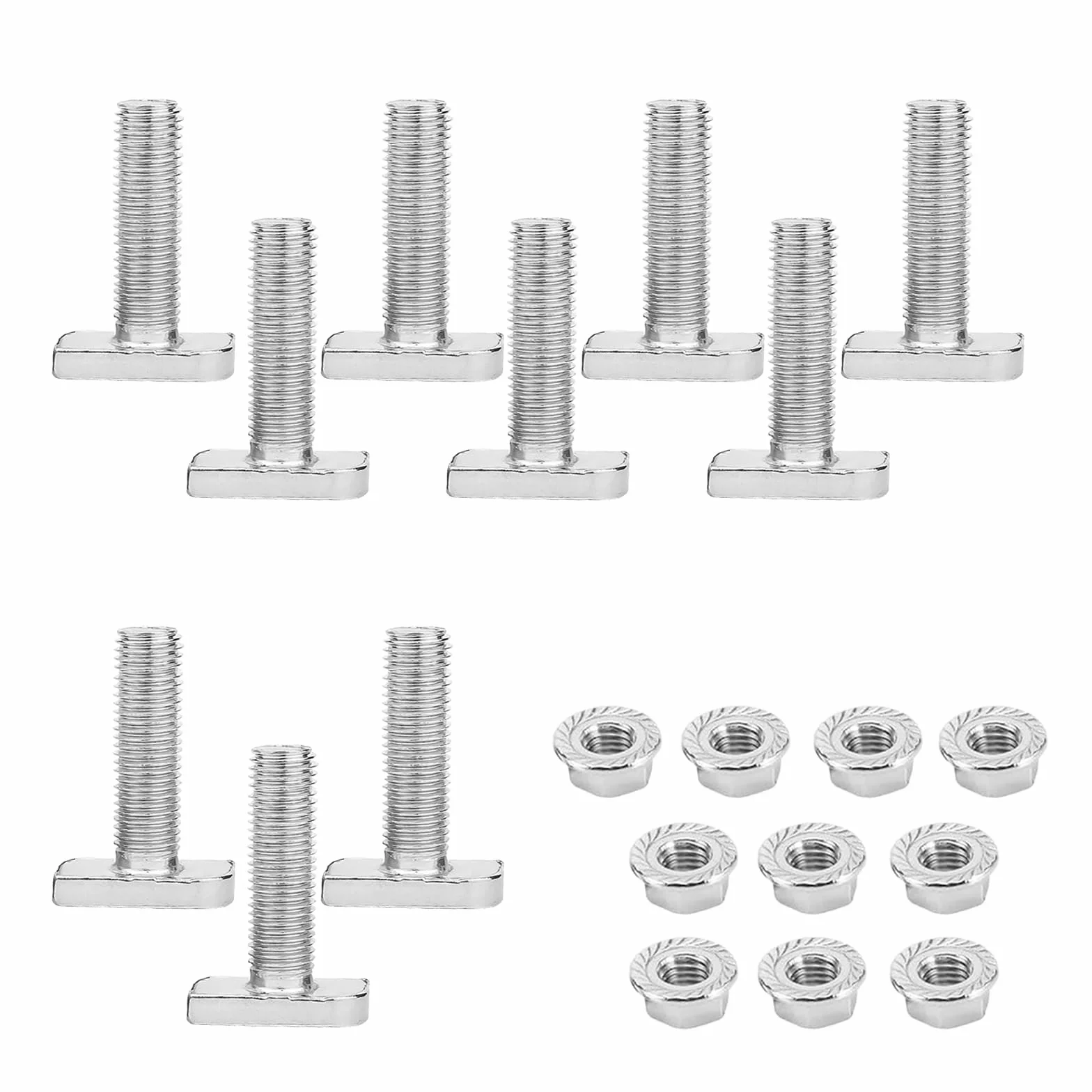 10 tornillos en T de cabeza de martillo, M10 x 25 mm, acero inoxidable A2-70 fotovoltaico, con tuerca de brida, para riel solar de invernadero de perfil de aluminio fotovoltaico