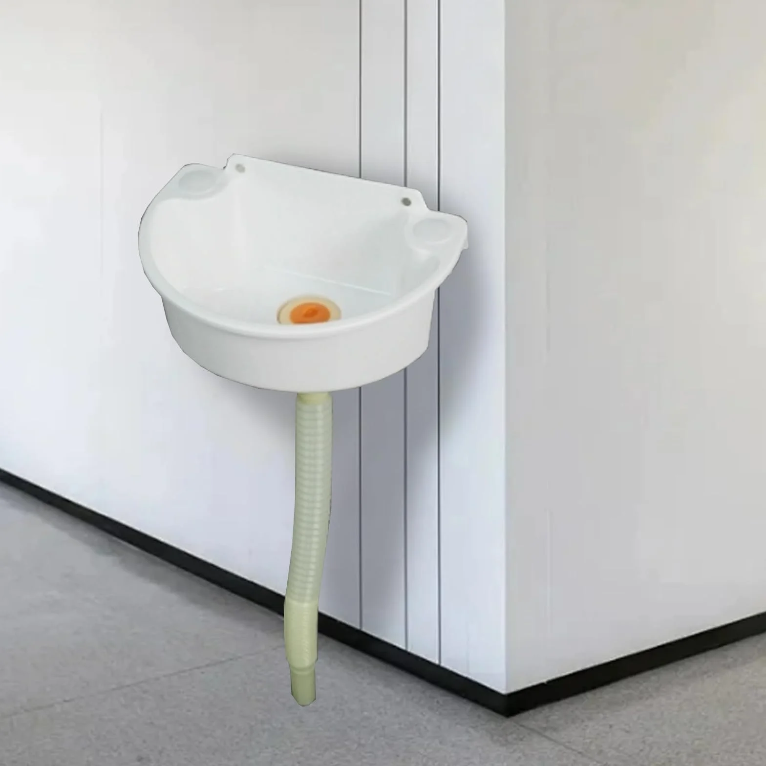 Lavabo simple de plástico,lavabo pequeño sin perforación y pared, lavamanos mini,lavabo pequeño en el balcón del baño de tipo pequeño,con tubería de agua de plástico[Blanco]