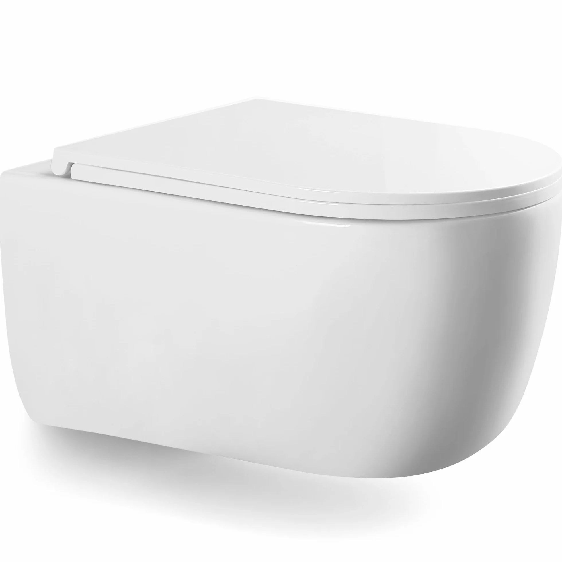 WC Inodoro de Cerámica Suspendido | 530x365x365 mm | Váter con Sistema Rimless Antibacterias, Tapa Dura Extrafina UF Amortiguada y Ahorro de Agua (Blanco)