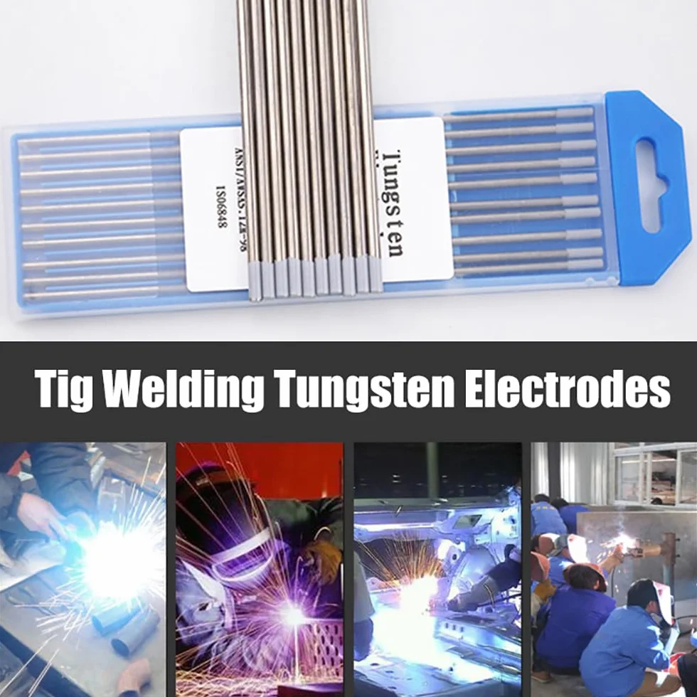 10 piezas de electrodos de tungsteno para soldar, varilla de electrodos de soldadura TIG de 2,4 * 150 mm, tungsteno circoniado WZ8 con punta blanca para aleación, aluminio, metal