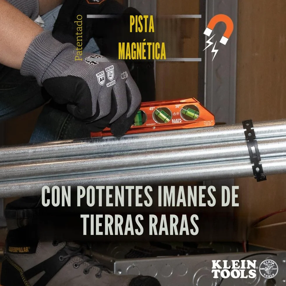 Nivel de torpedo, magnético, 4 viales para doblado de conductos y más con ranura en V y pista magnética Klein Tools 935AB4V