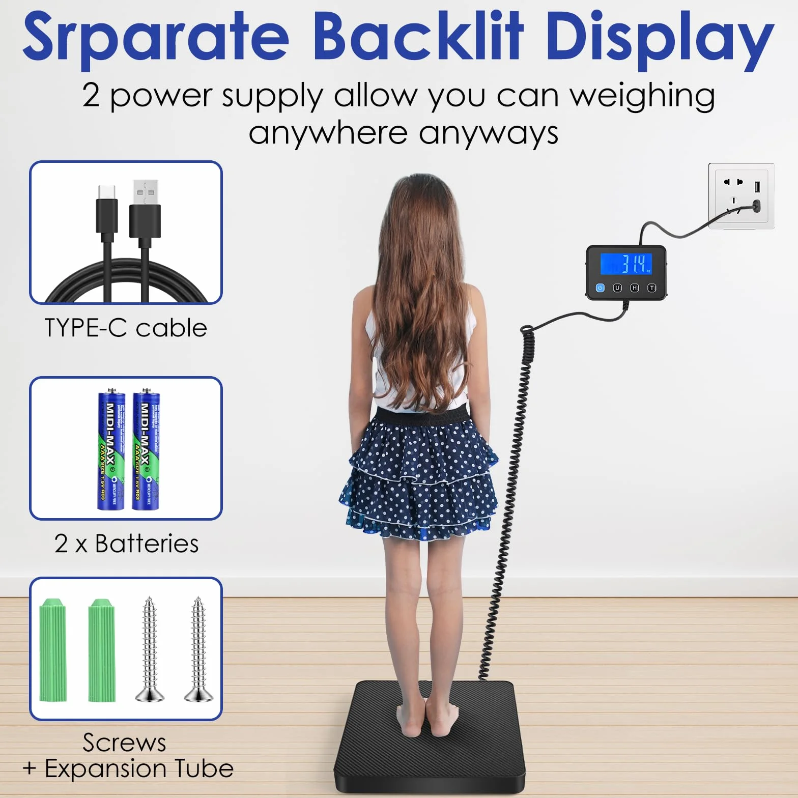 Báscula digital para paquetes 40-200 kg alta precisión con retención y tara pantalla LCD