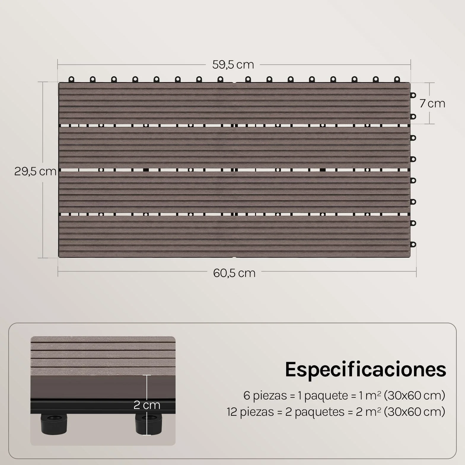 WOLTU 12x Suelo de WPC Baldosas de Madera Exterior para Porche Patios Jardin, 30 x 60 cm 2m² Suelo de Exterior Compuesta Azulejos Baldosas de WPC para Terraza Marrón