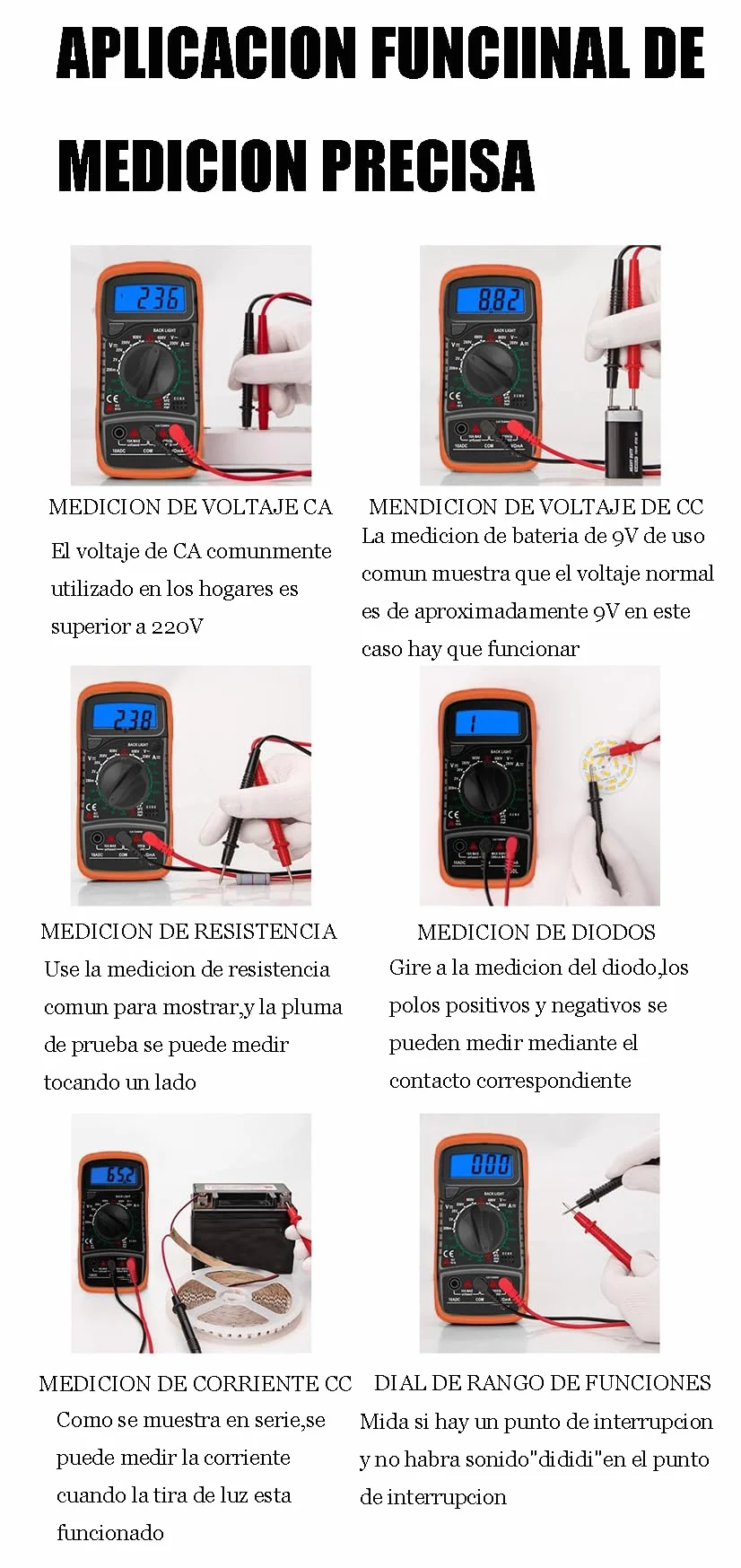 Multímetro Digital Profesional, Polimetro Digital con Pantalla Retroiluminada, Voltimetro Portátil y Resistente, Multifunción para Hogar y Taller, Manual en Español